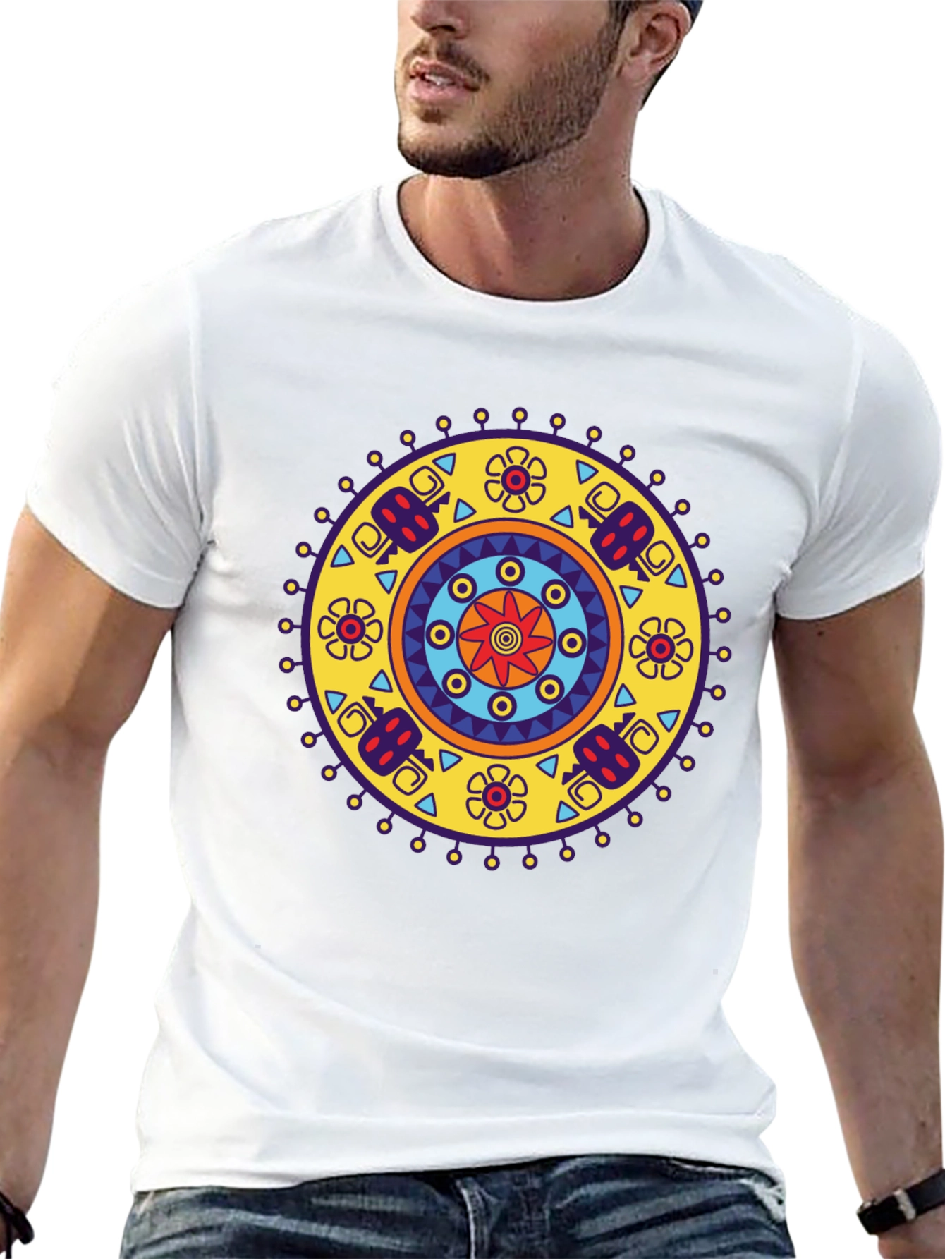 Ethnic Mandala Print Black T-Shirt - Casual Style