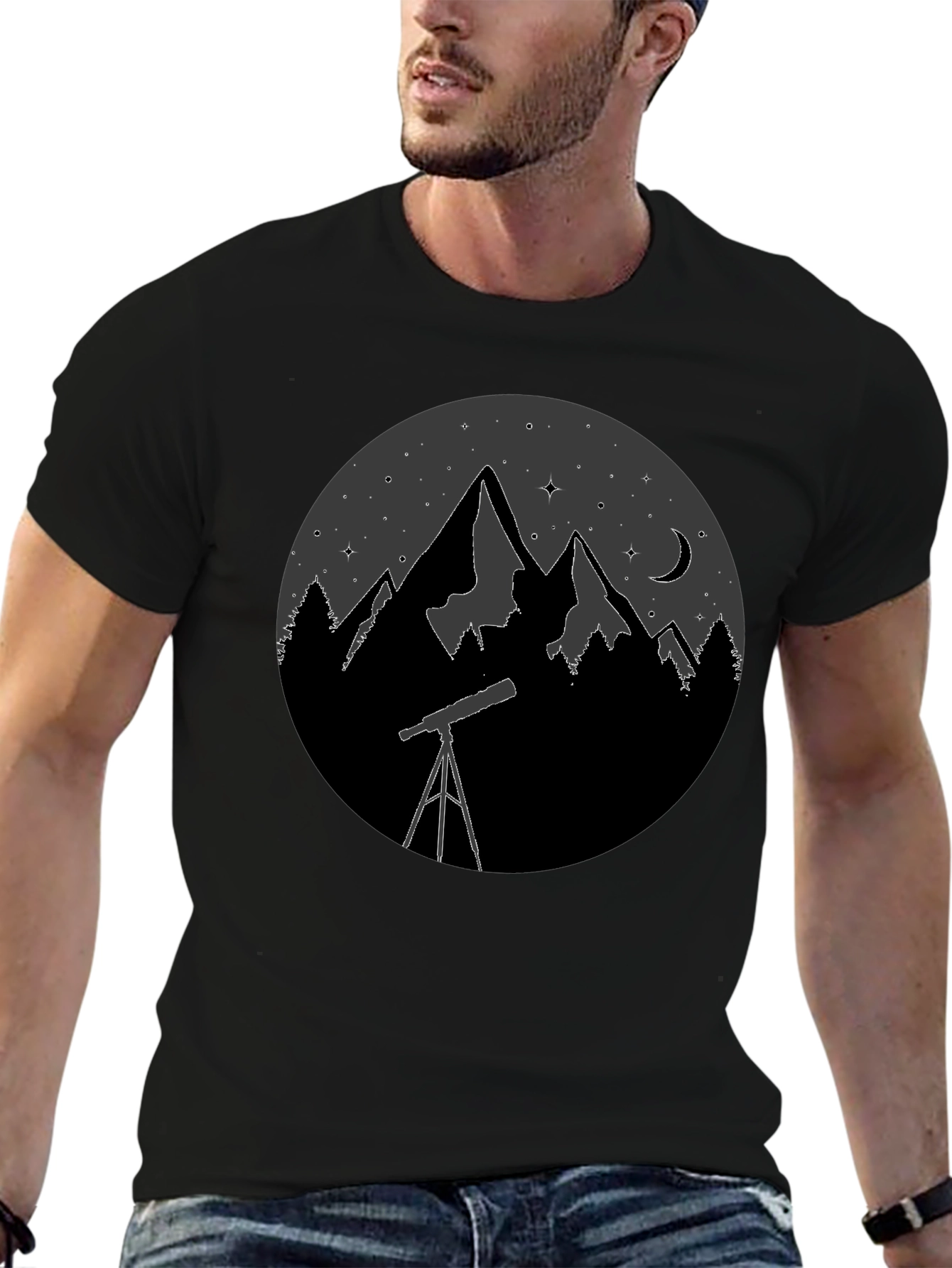 Night Sky Telescope Mountain Graphic Tee