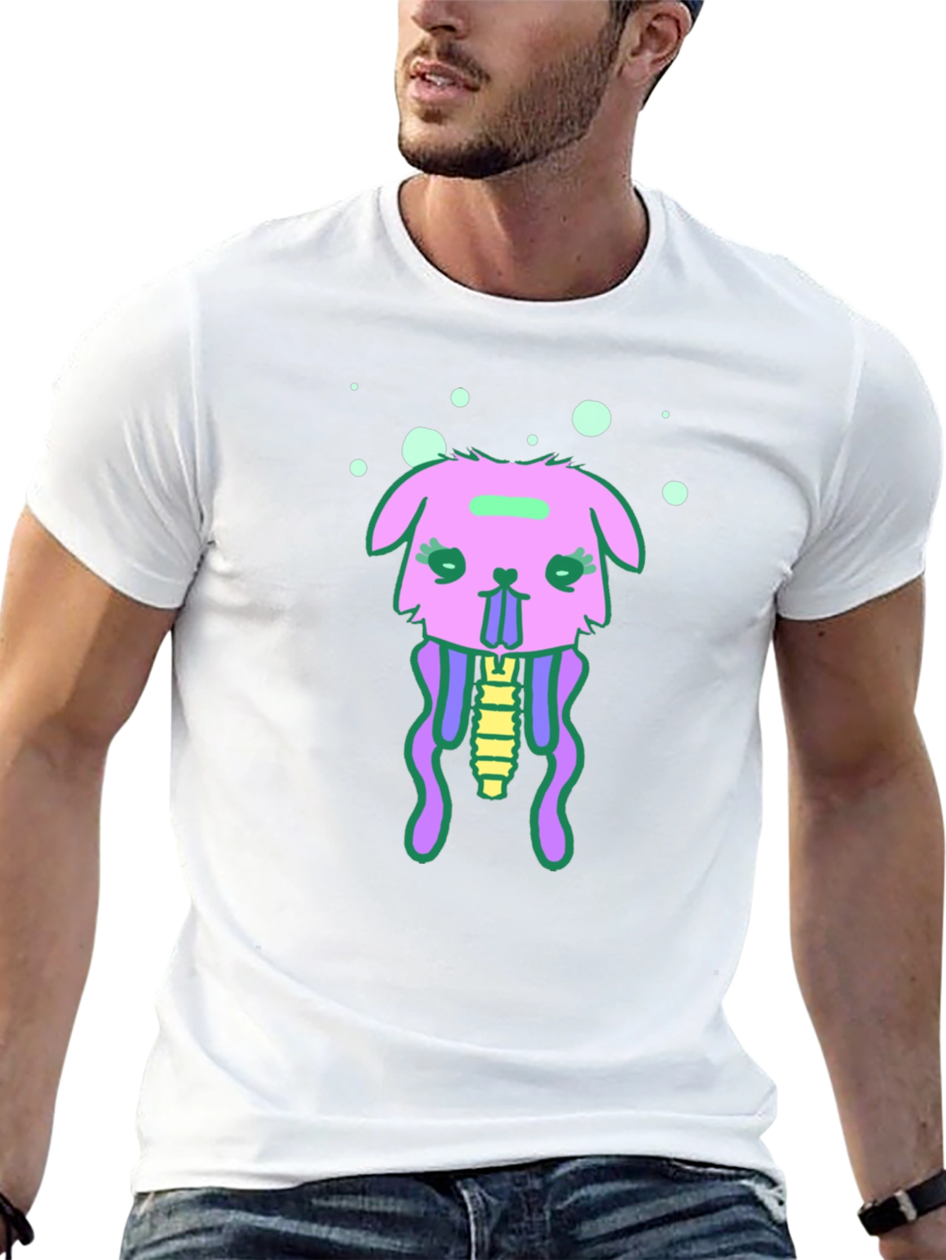 Black T-Shirt with Funky Jellyfish Bunny Design
