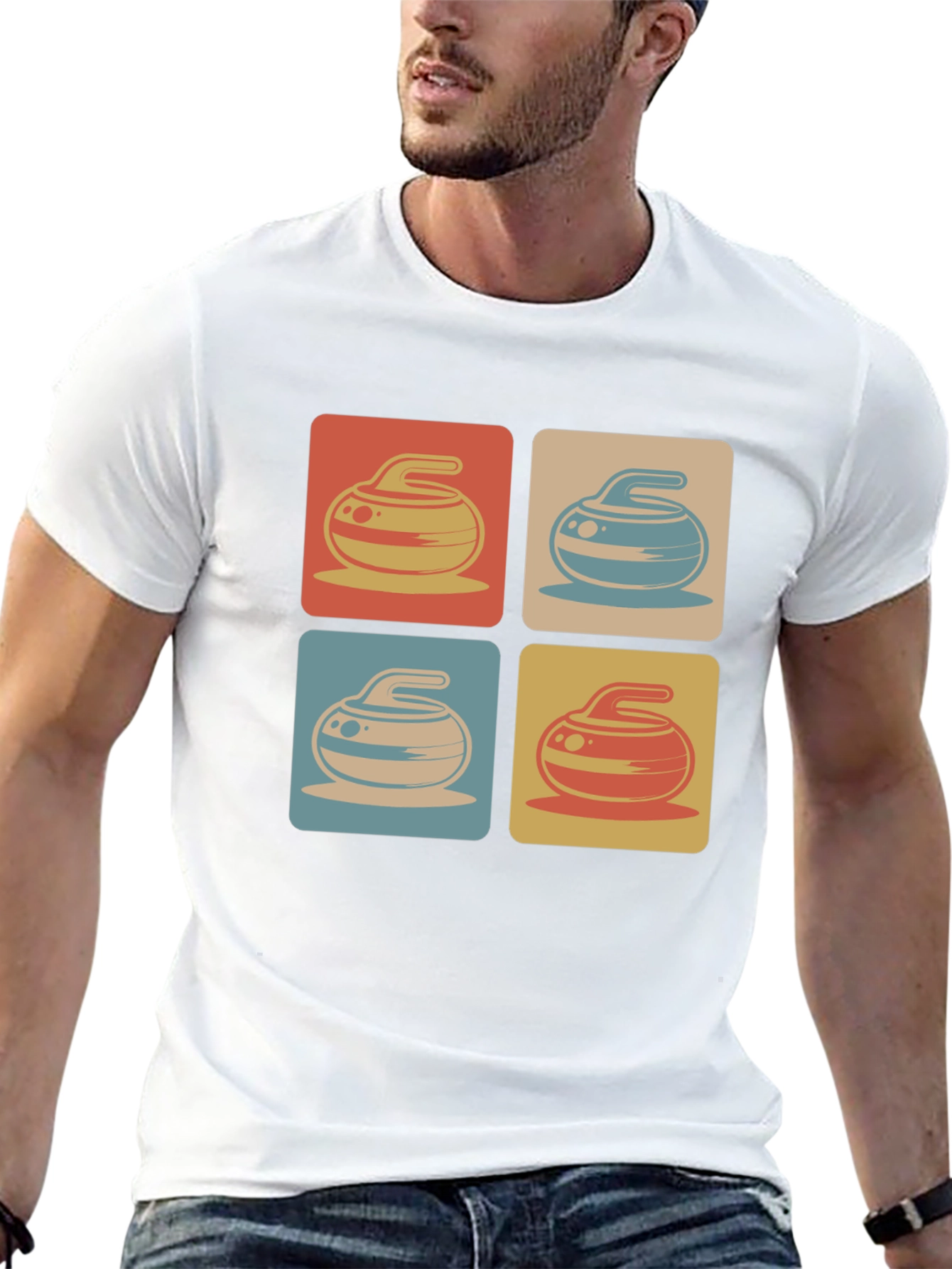 Retro Curling Rock Pattern Tee