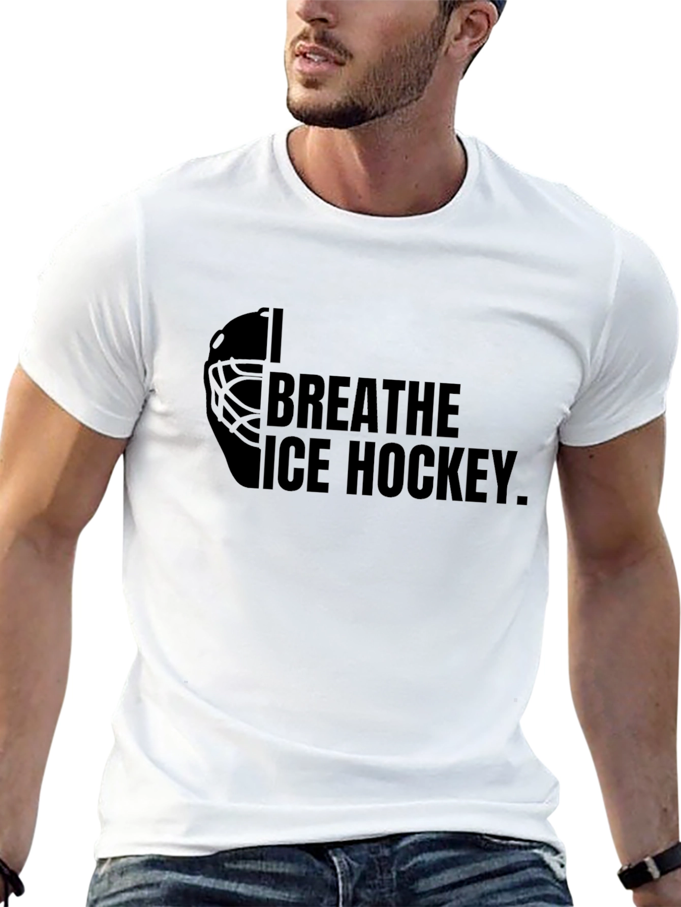 I Breathe Ice Hockey Black Graphic Tee Shirt