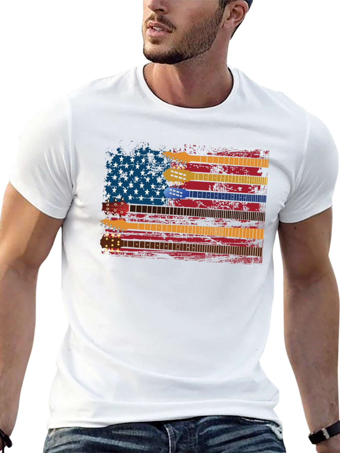 Guitar American Flag Graphic Tee - Music Lovers Shirt