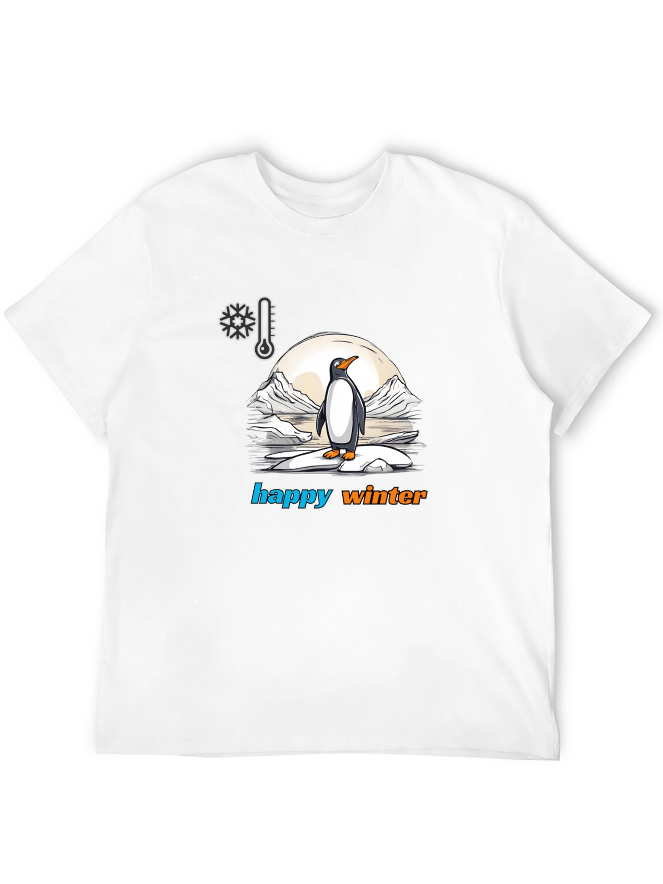 Happy Winter Penguin Graphic Tee - Black