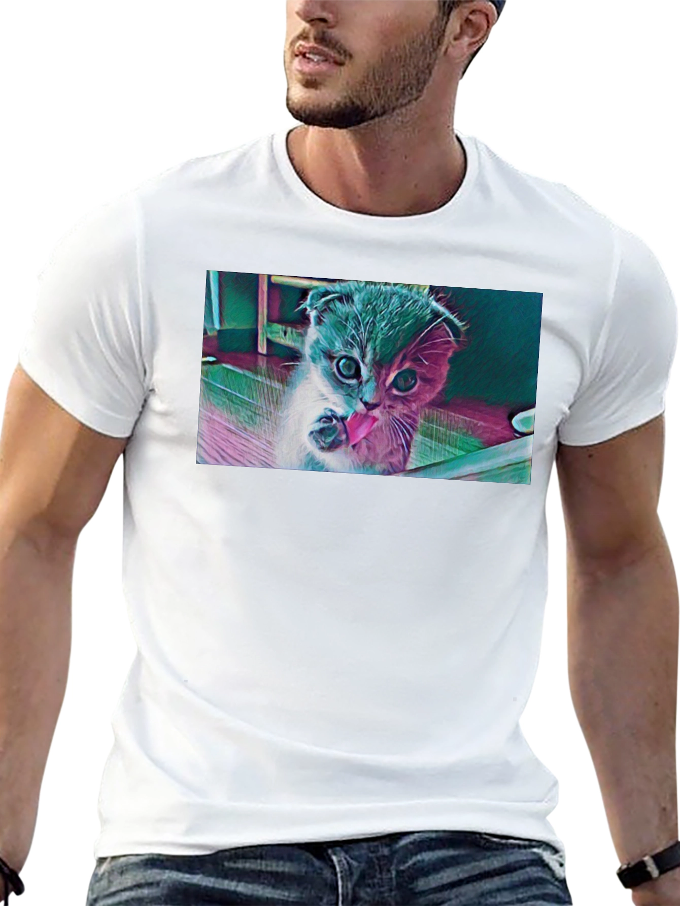 Cute Kitten Graphic Black T-Shirt