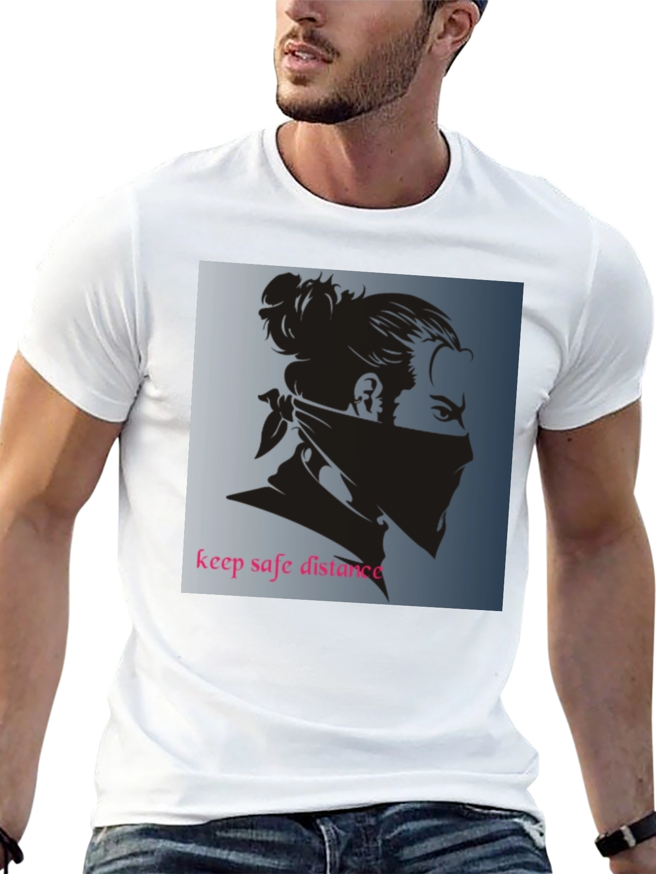 Black Graphic Tee - Keep Safe Distance Design