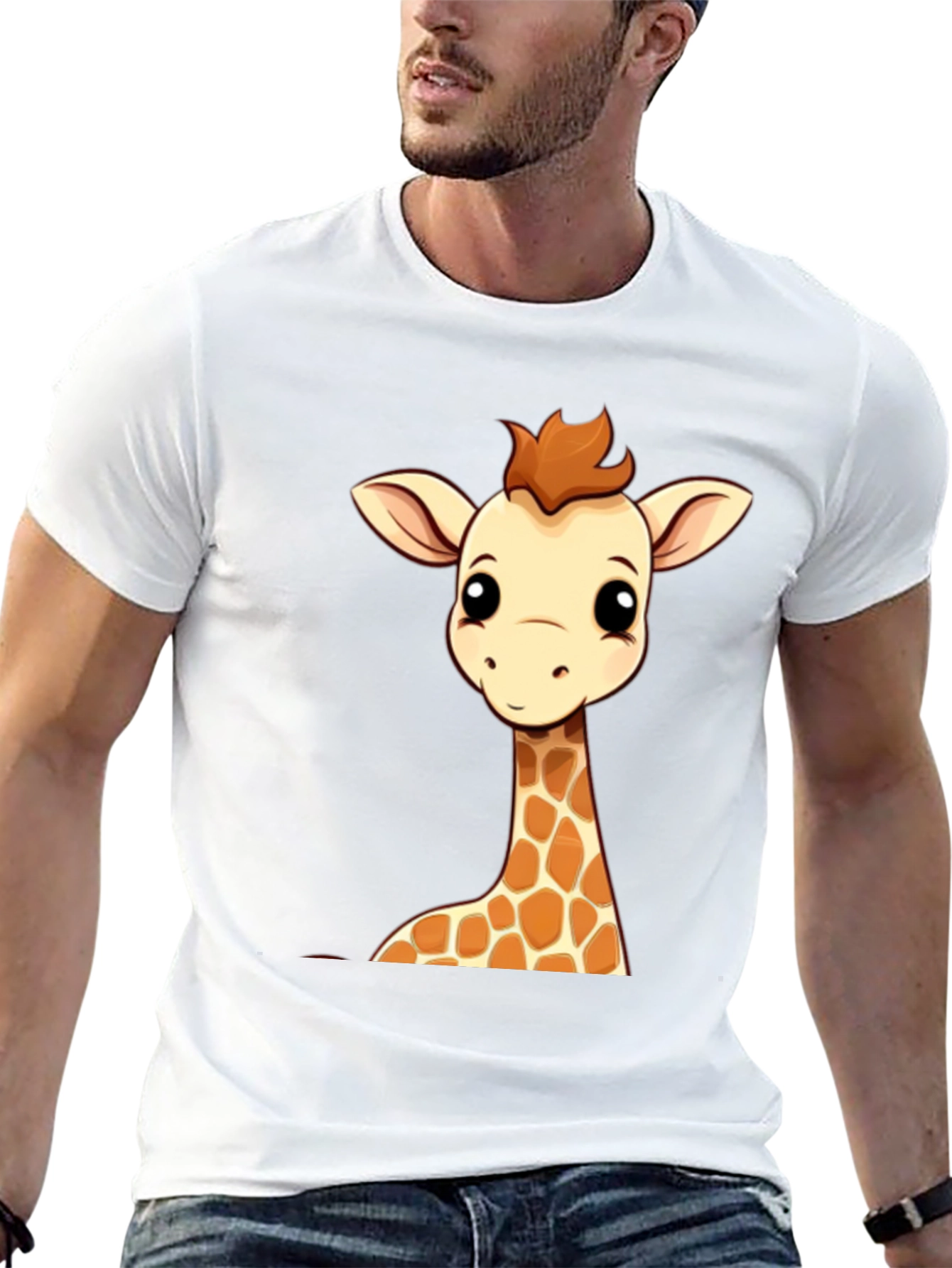 Giraffe Cartoon Graphic Print Black Tee