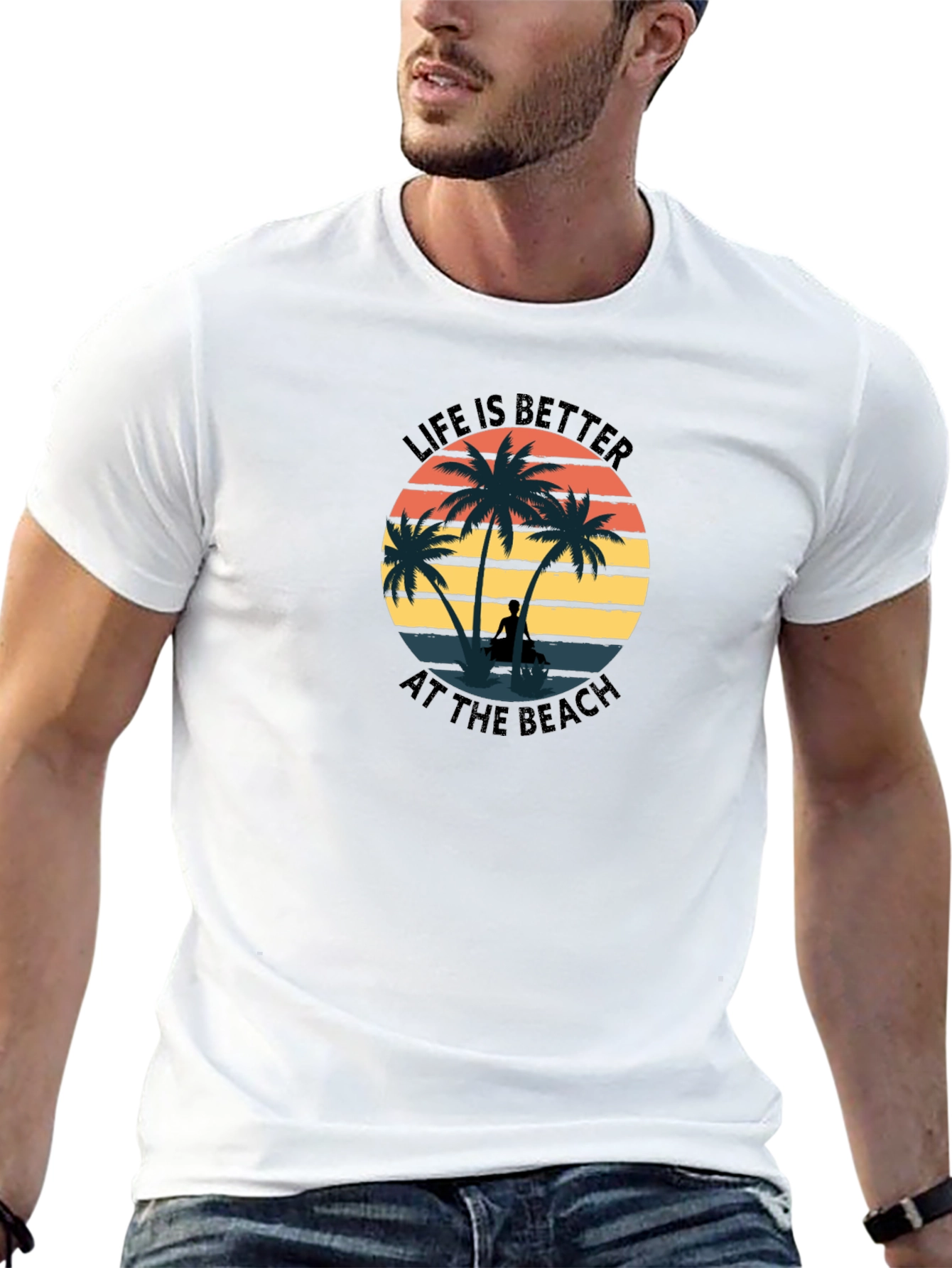 Beach Life T-Shirt - Palm Tree Sunset Graphic Tee