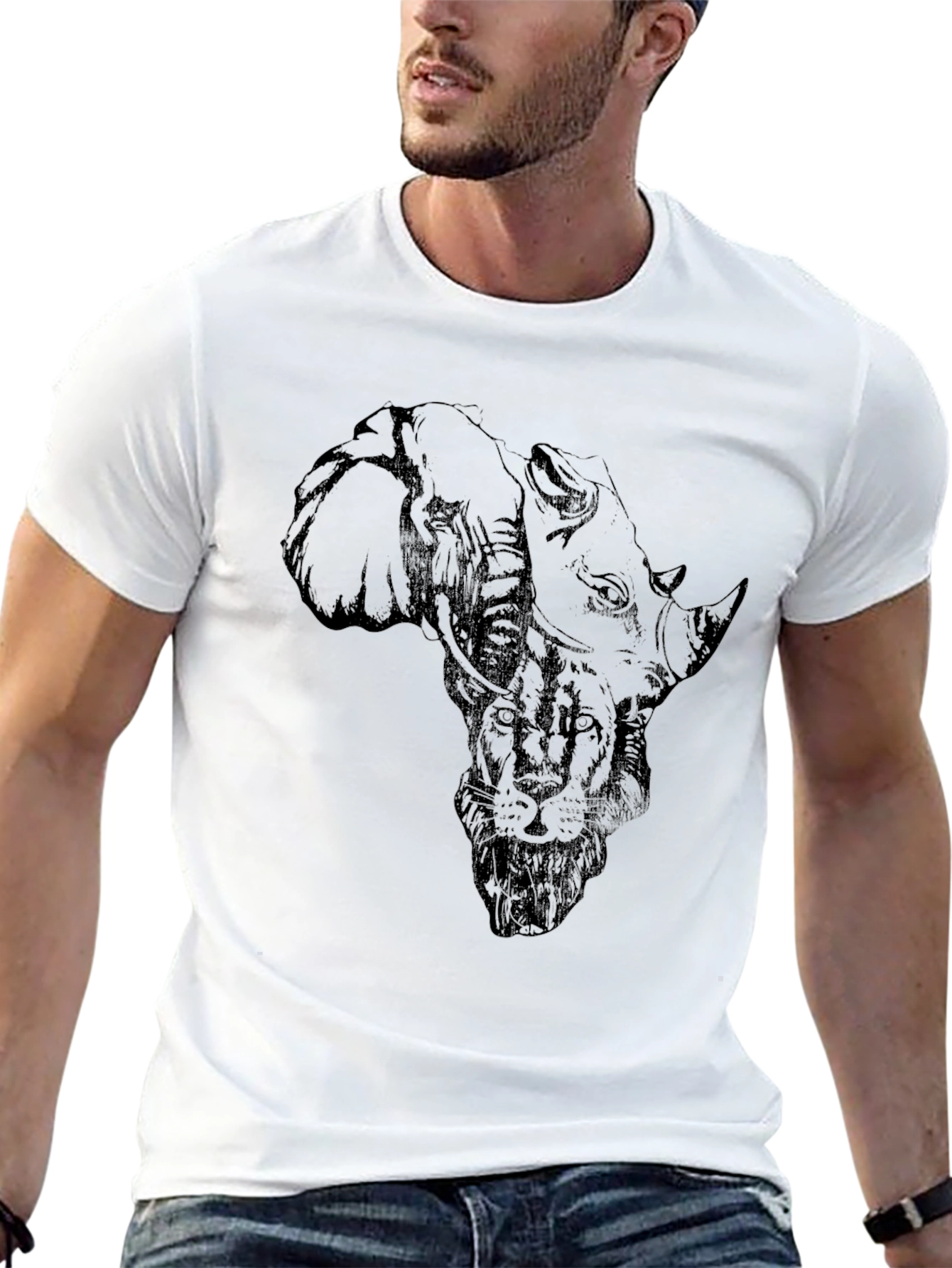 African Animals Graphic Print Black T-Shirt
