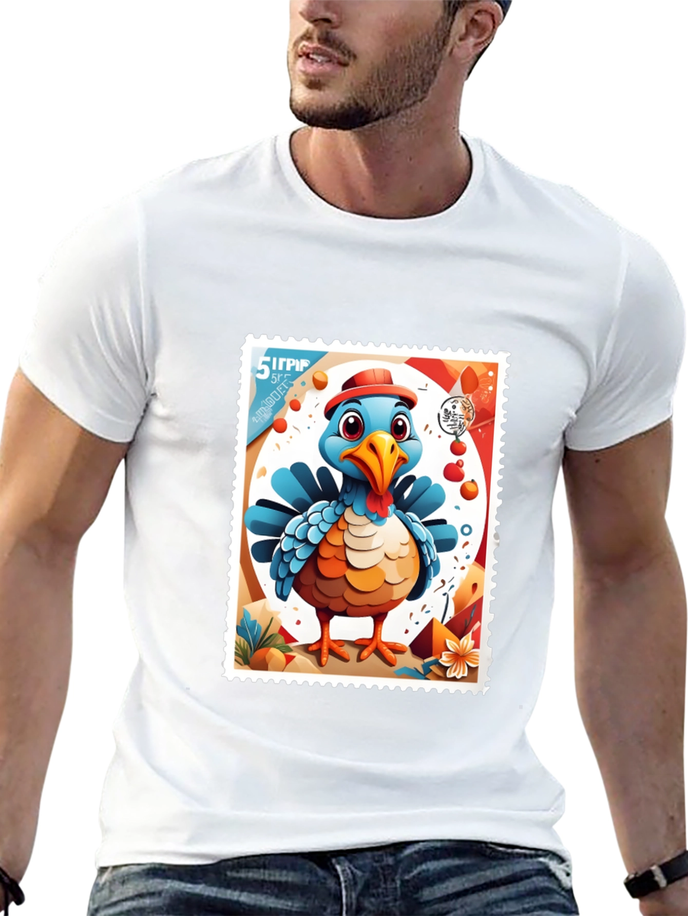 Turkey Stamp Graphic Tee - Black Cotton T-Shirt