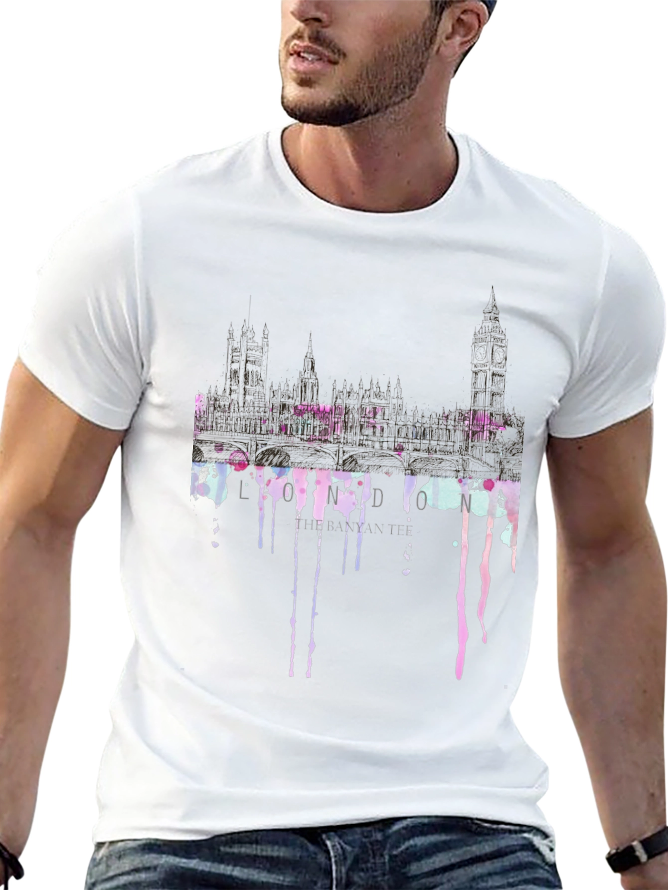 London Skyline Dripping T-Shirt - Black
