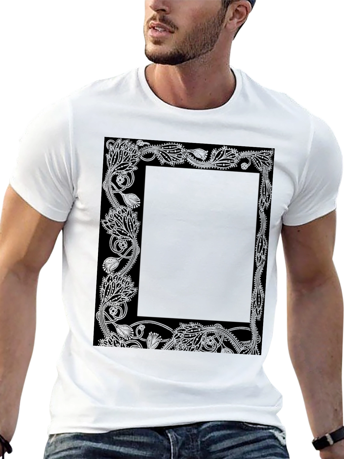 Floral Border Graphic Tee - Black