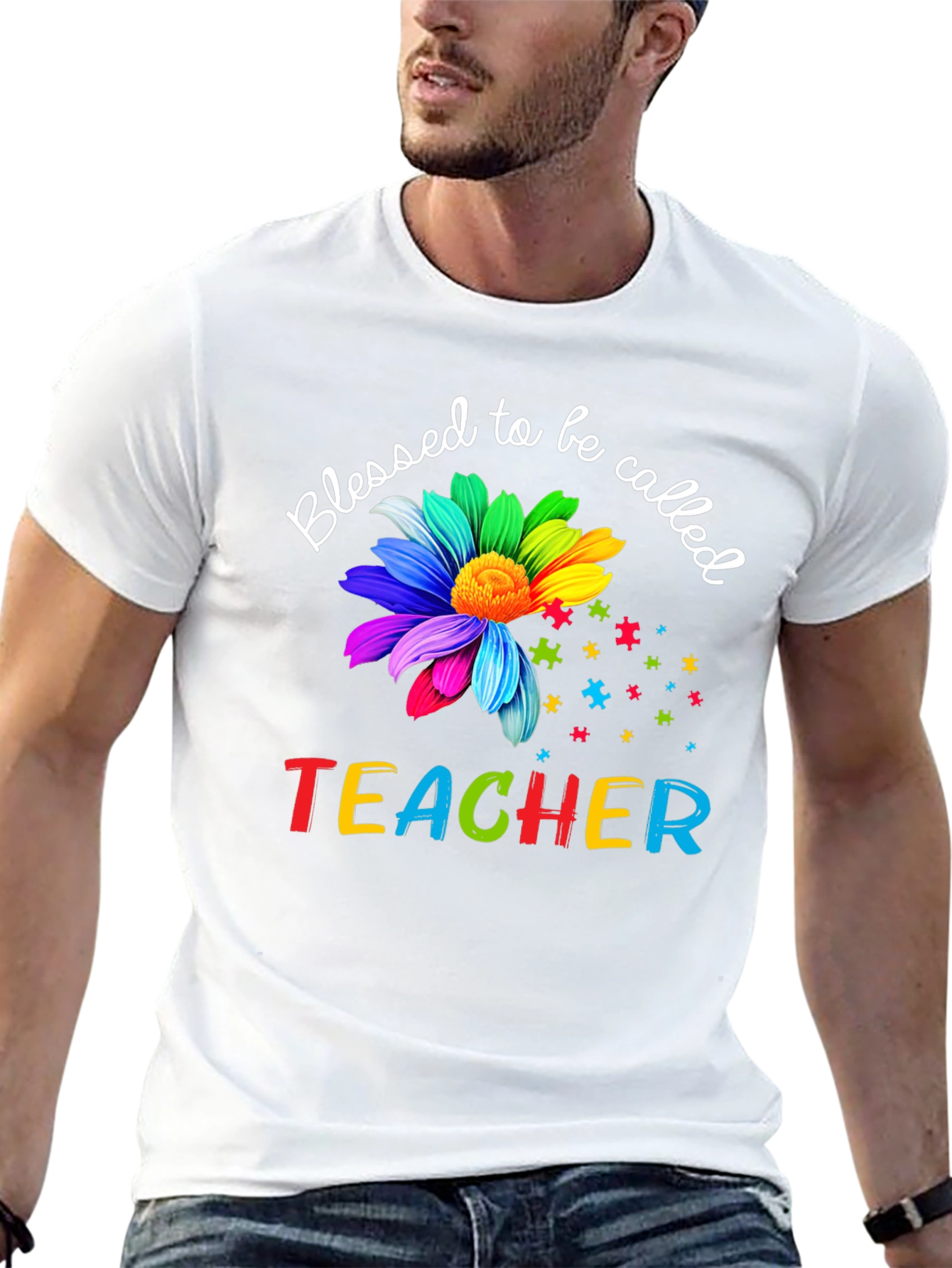 Blessed Teacher Graphic Tee - Autism Awareness