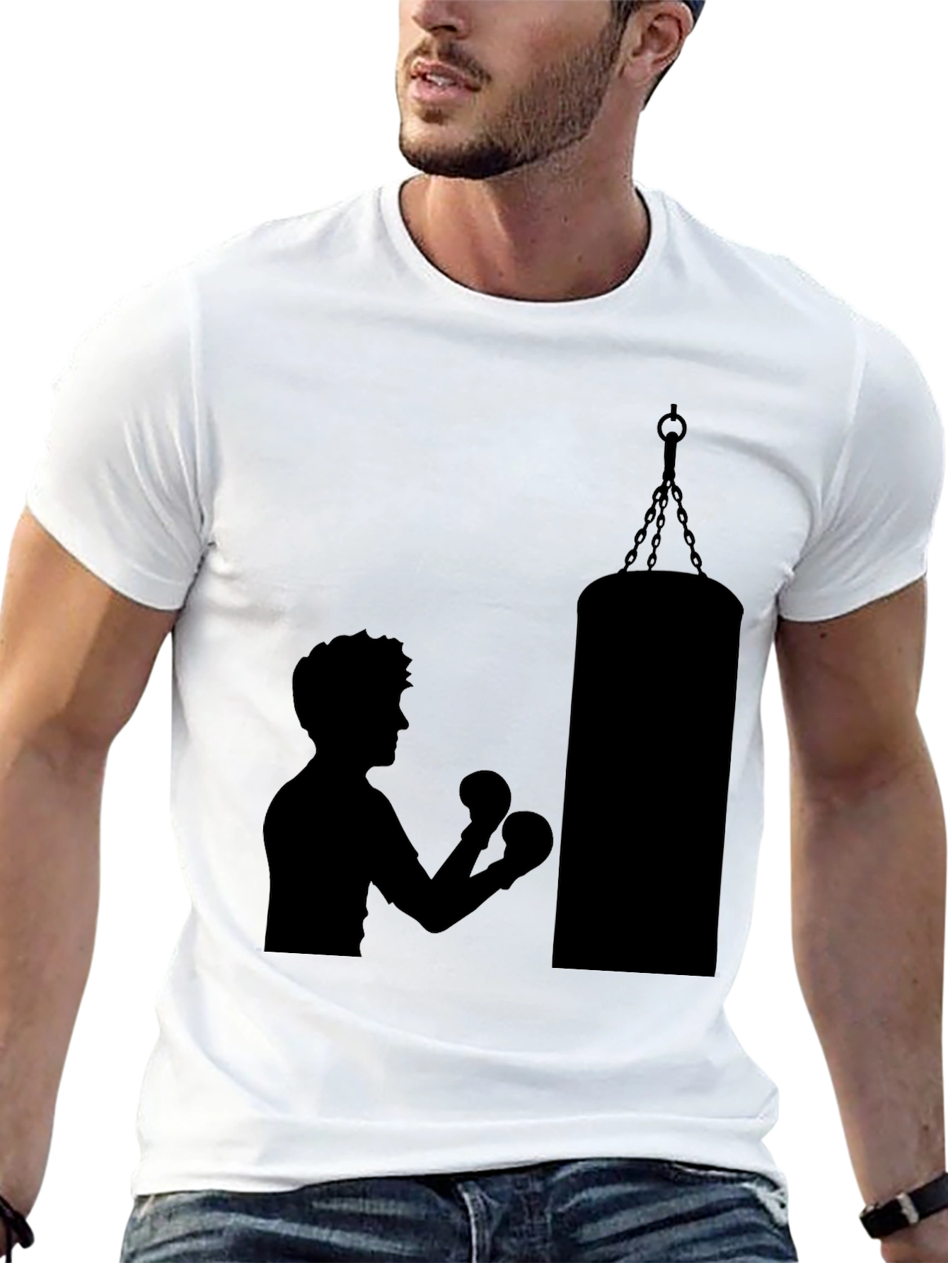 Boxing Silhouette Graphic T-Shirt - Black