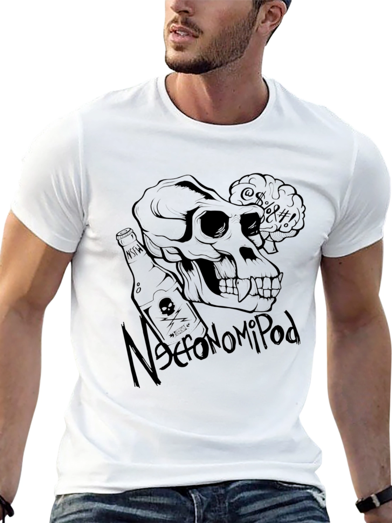 Black Necronomipod Skull Graphic T-Shirt