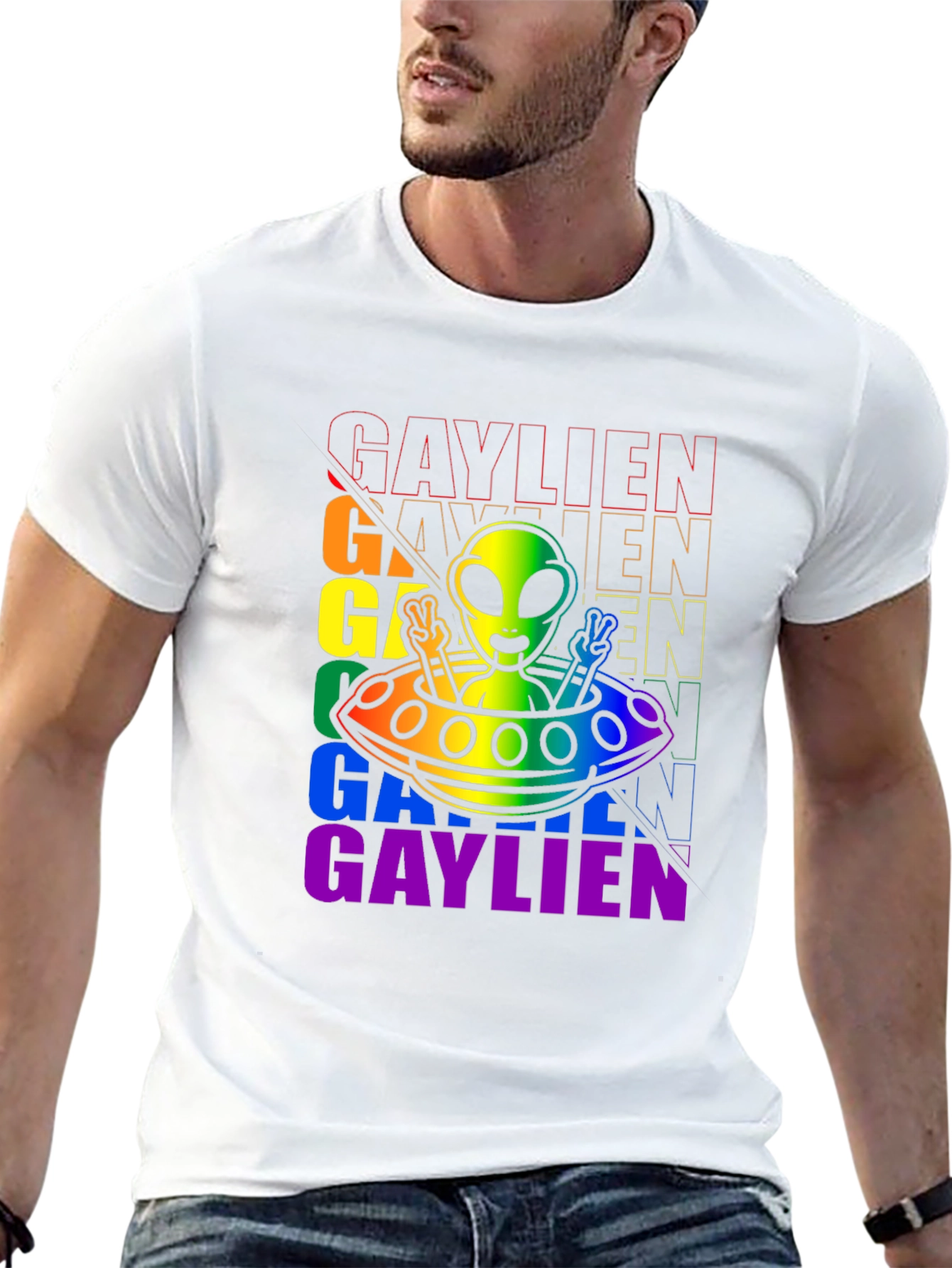 Gaylien Pride T-Shirt - UFO Alien Peace Sign