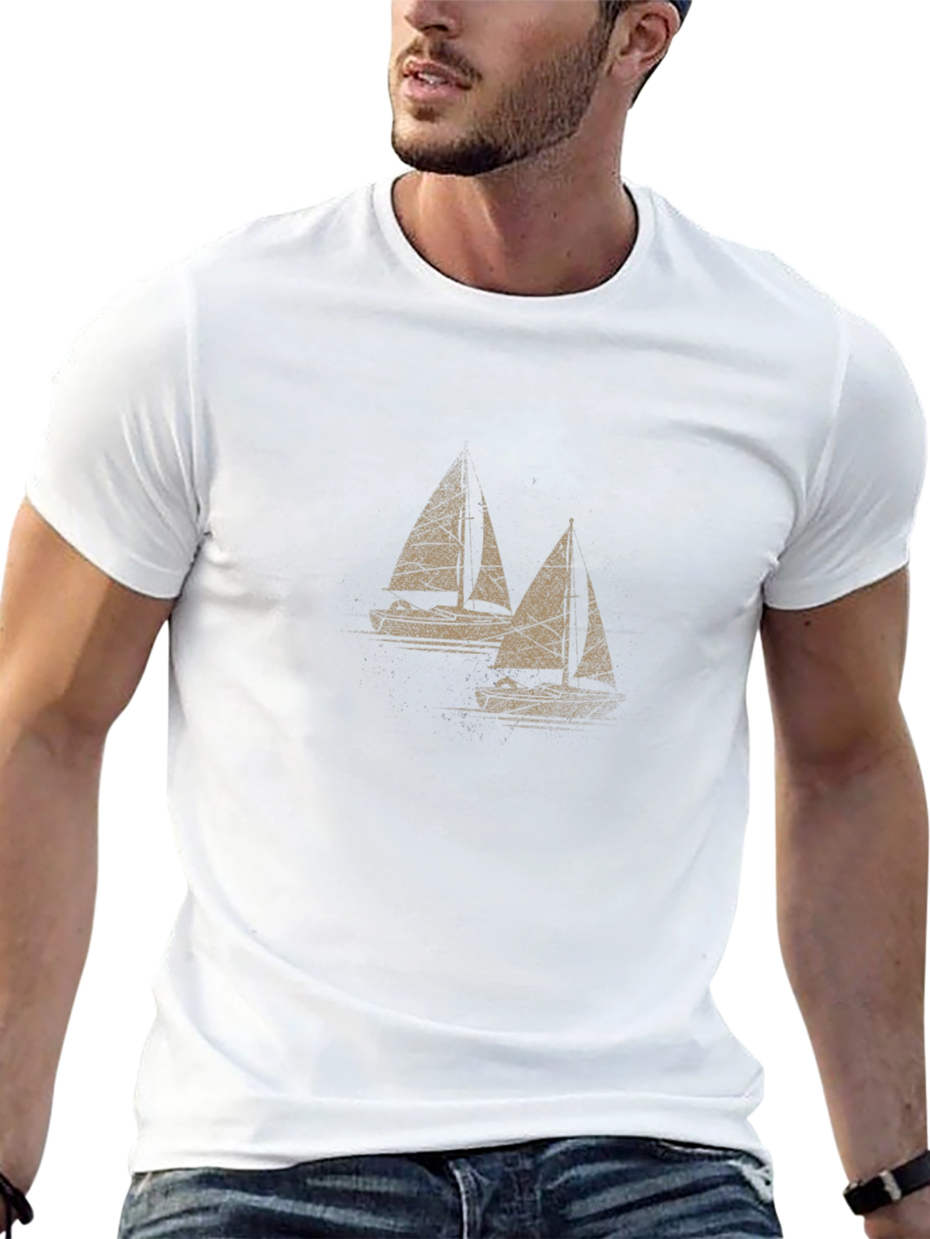 Sailboat Graphic Tee - Mens Black Cotton T-Shirt
