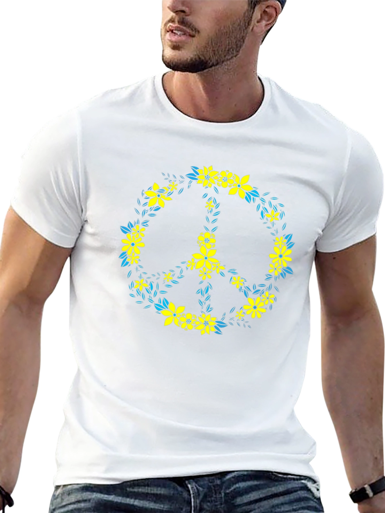Floral Peace Sign Black T-Shirt