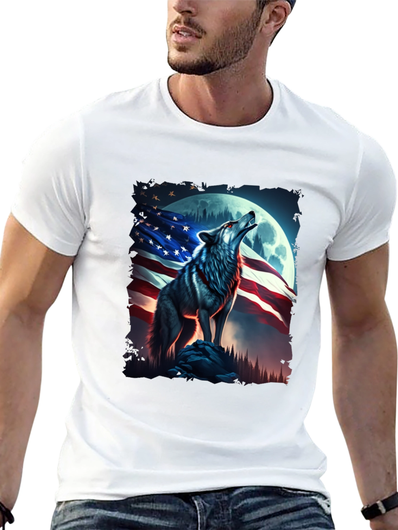 American Patriot Wolf T-Shirt - Mens Black Tee