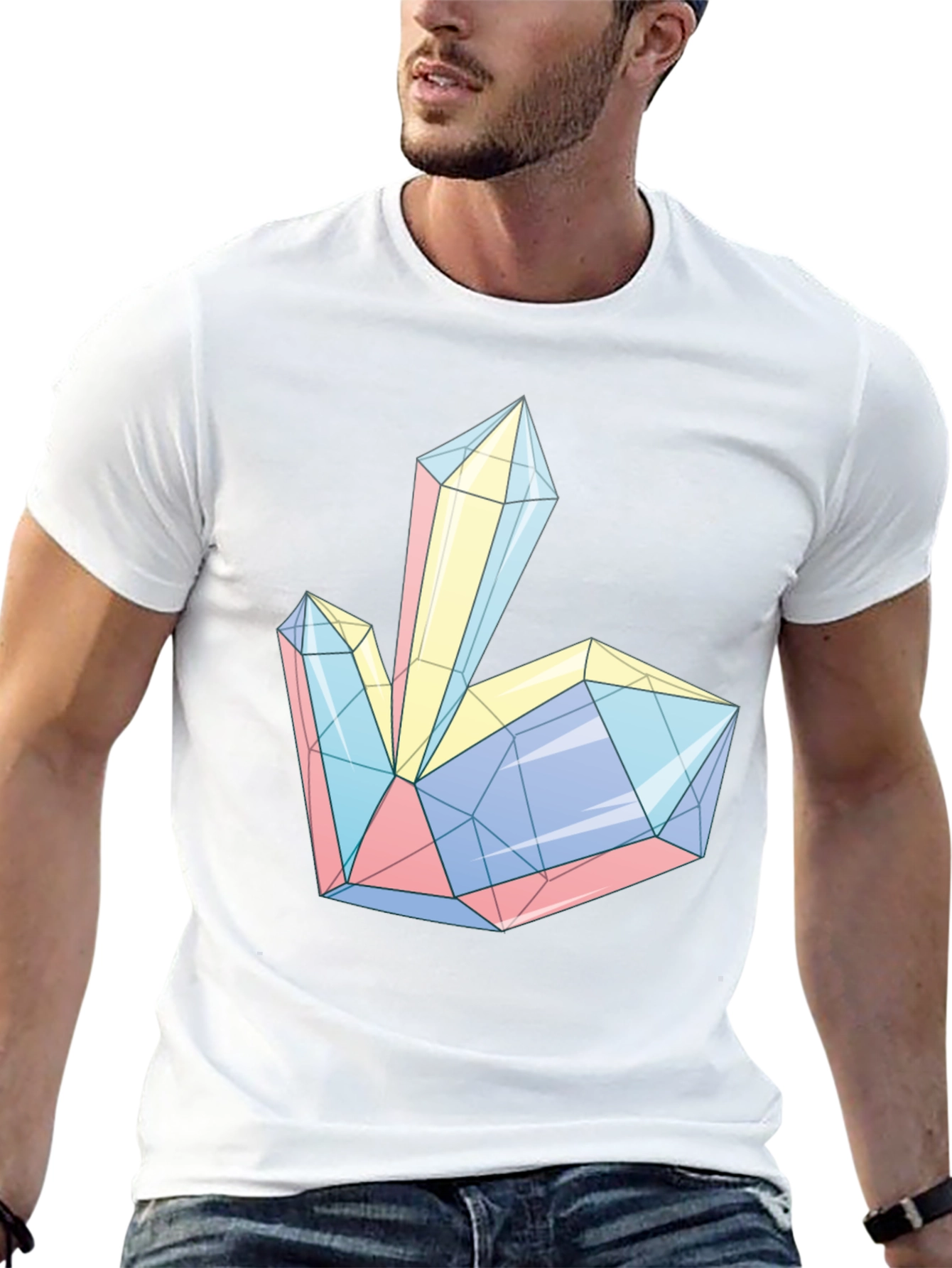 Geometric Crystal Print Tee - Modern Style
