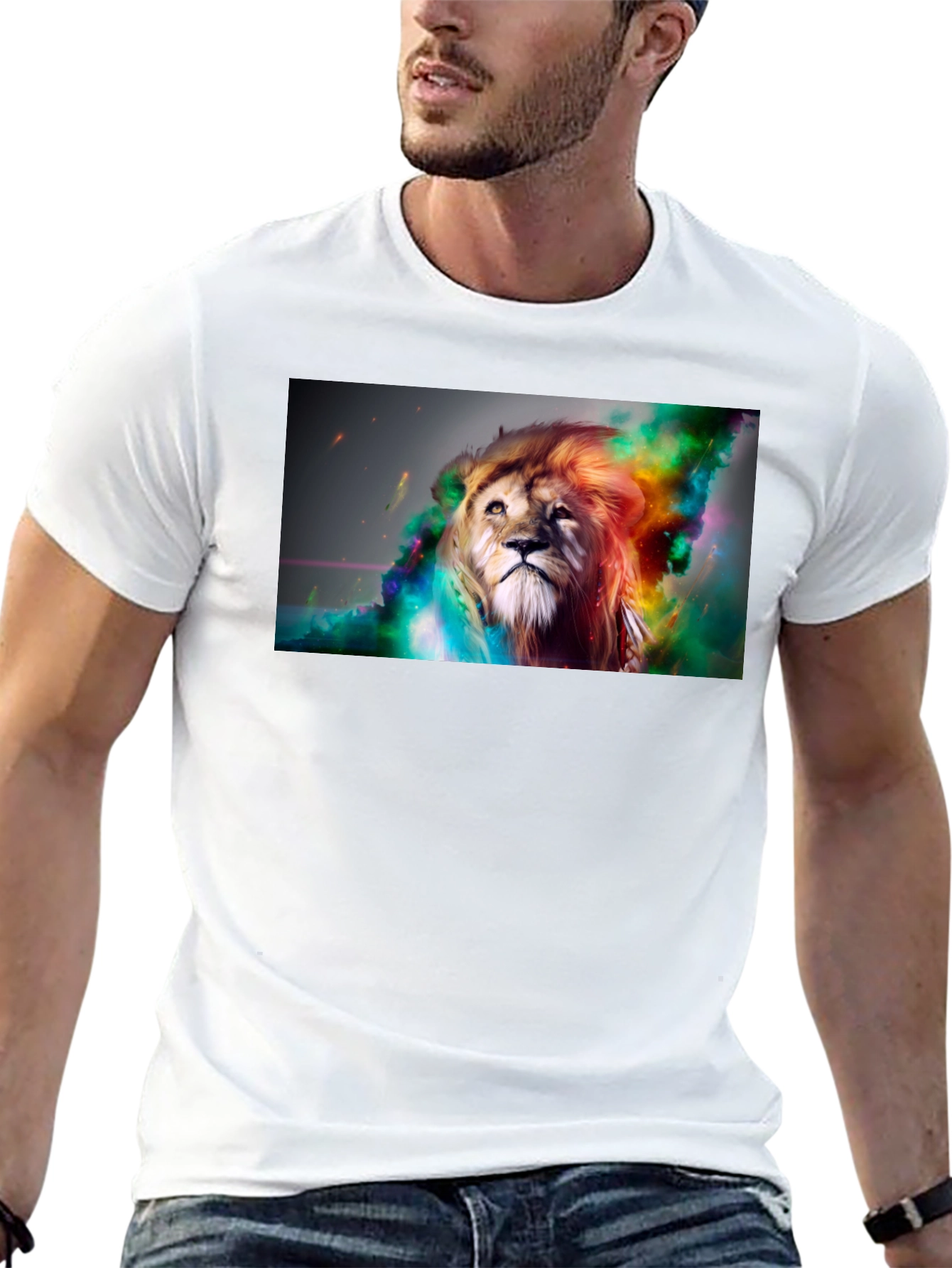 Lion Art Graphic Print Black T-Shirt