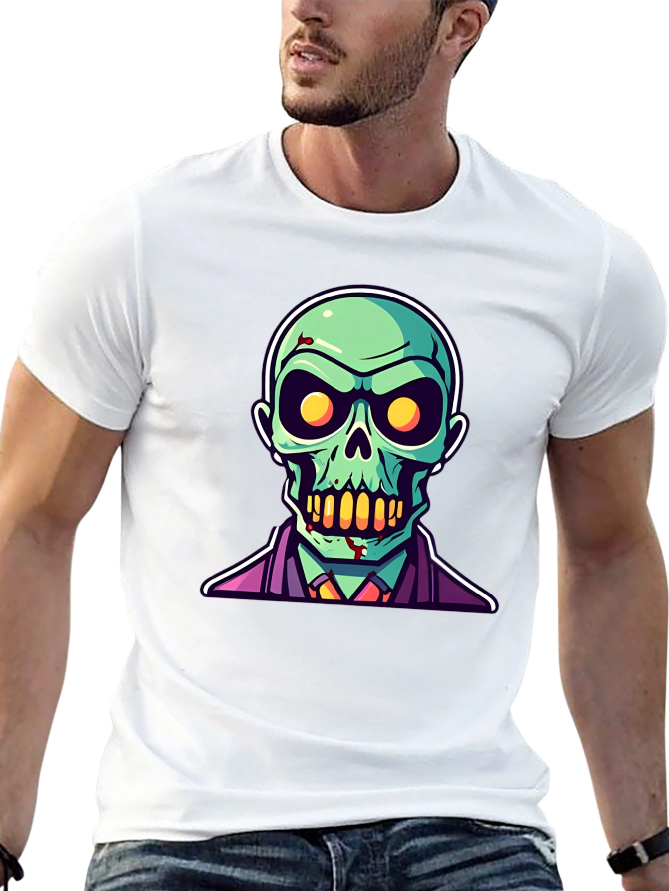 Zombie Cartoon Graphic Tee - Black Halloween Shirt