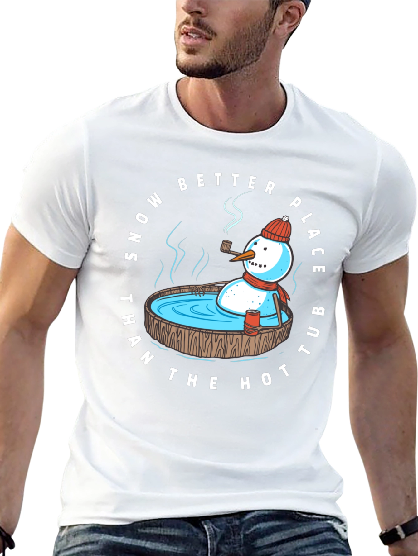 Snowman Hot Tub T-Shirt: Winter Relaxation Apparel