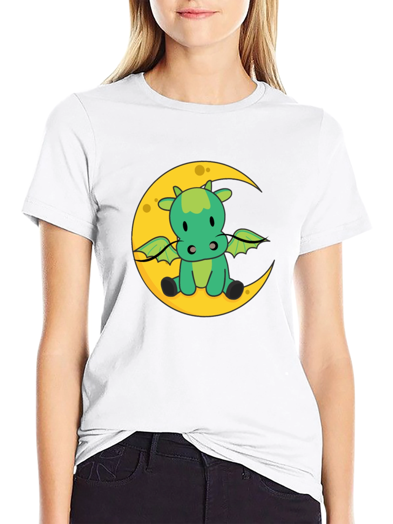Cute Dragon on Moon Graphic T-Shirt
