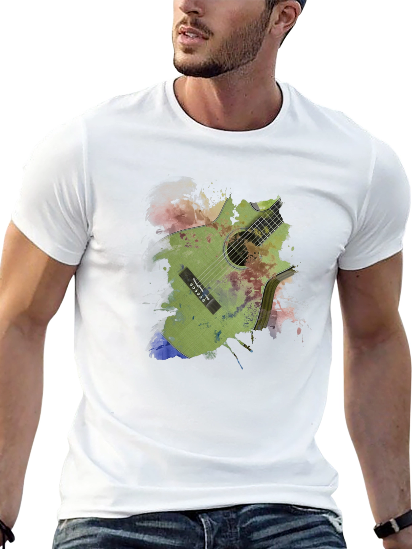 Guitar Art Print Mens Black T-Shirt