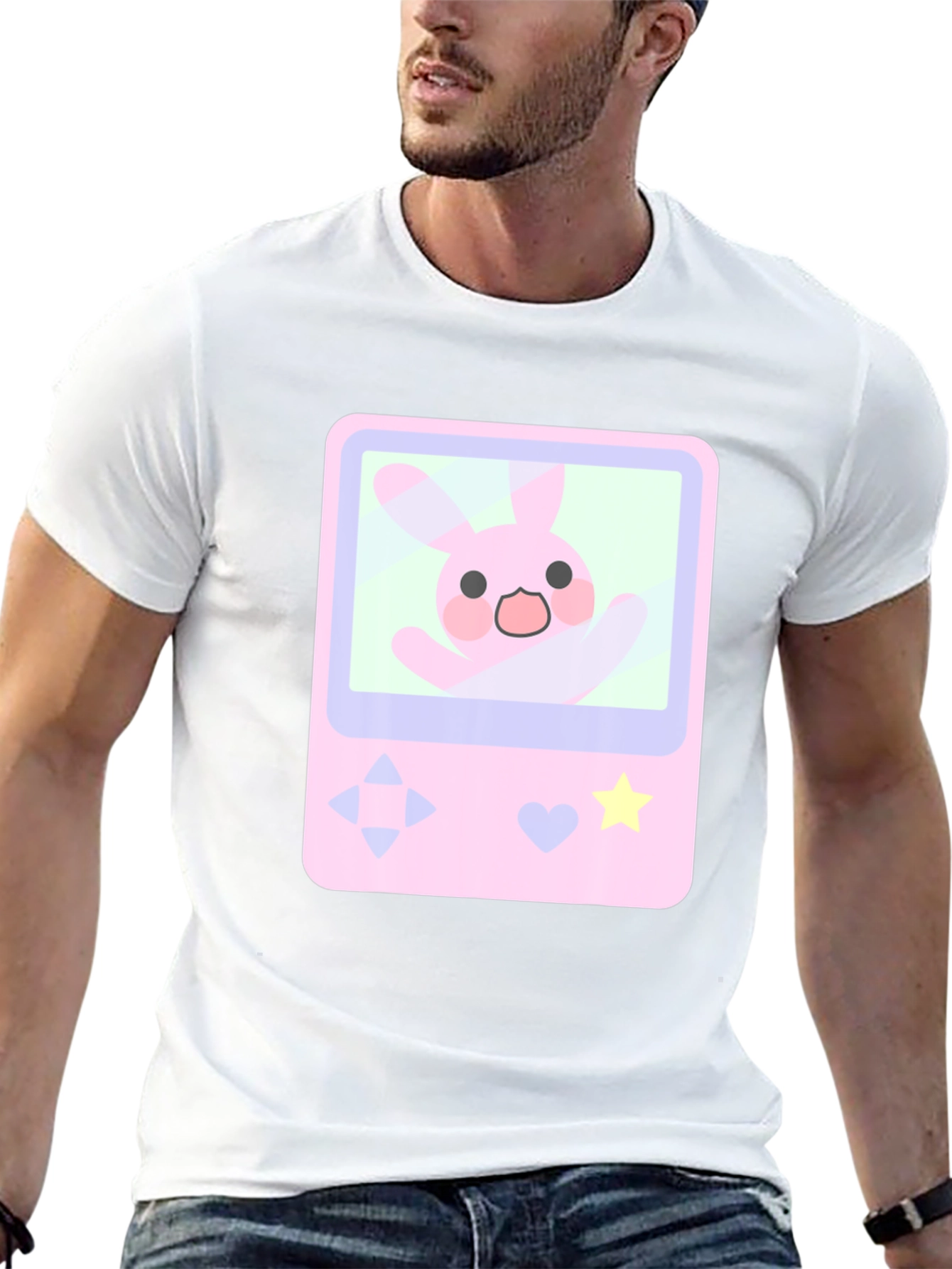 Cute Bunny Game Console Graphic Tee - Black