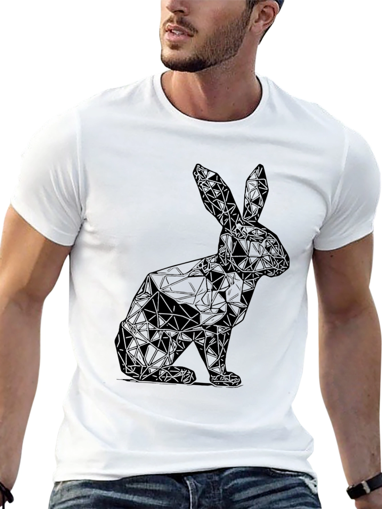 Geometric Rabbit Graphic Tee - Sleek Black Shirt