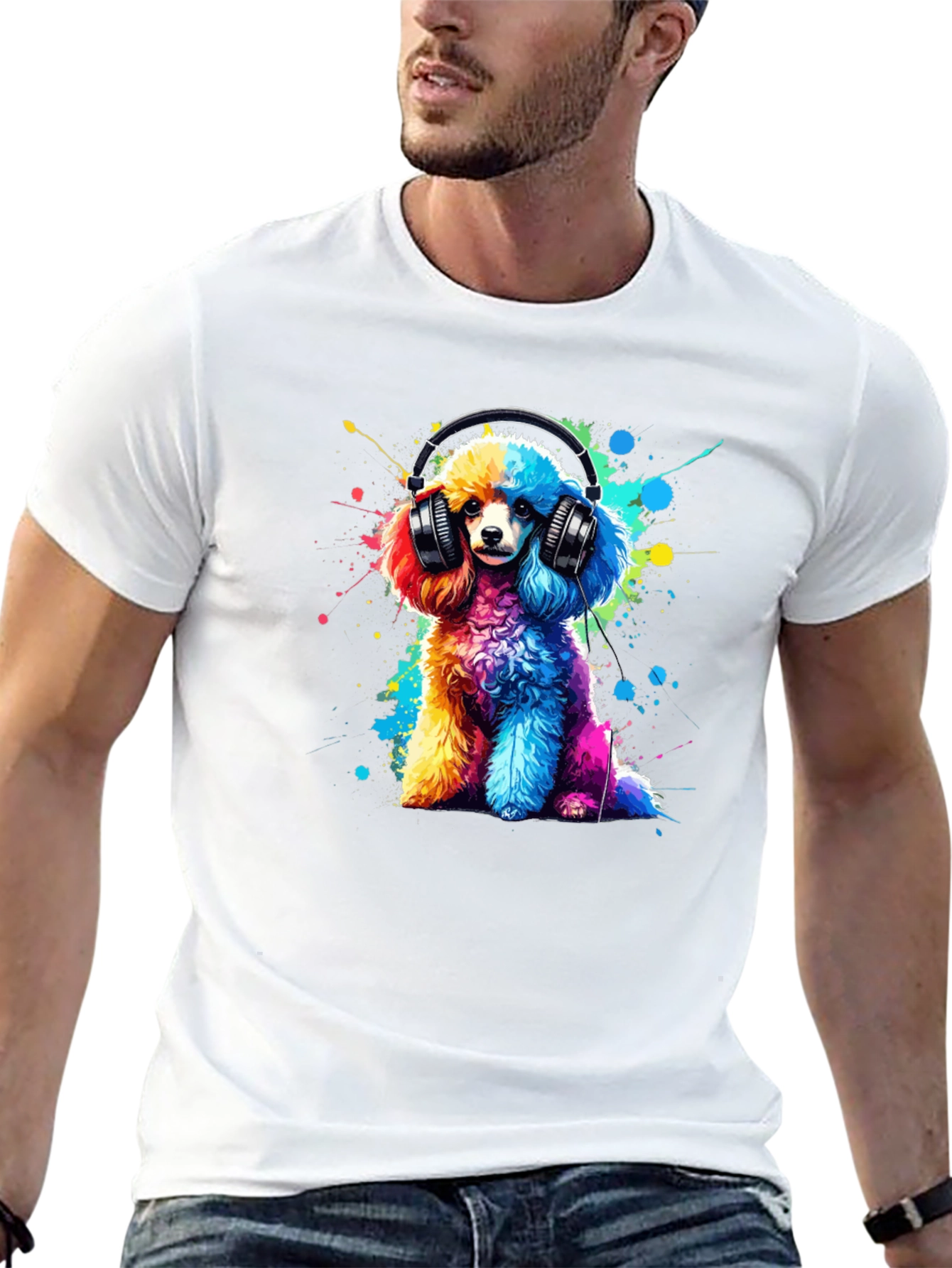 Rainbow Poodle Headphones Graphic Tee