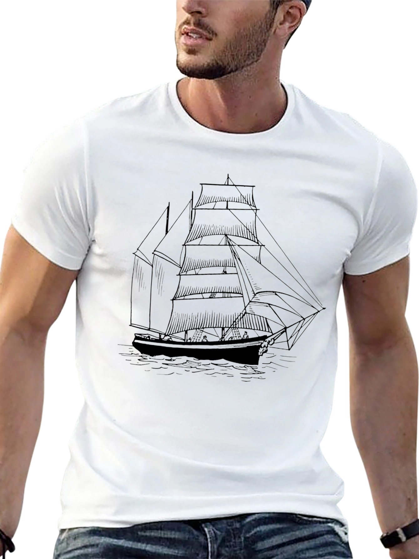 Classic Sailboat Graphic Tee - Black