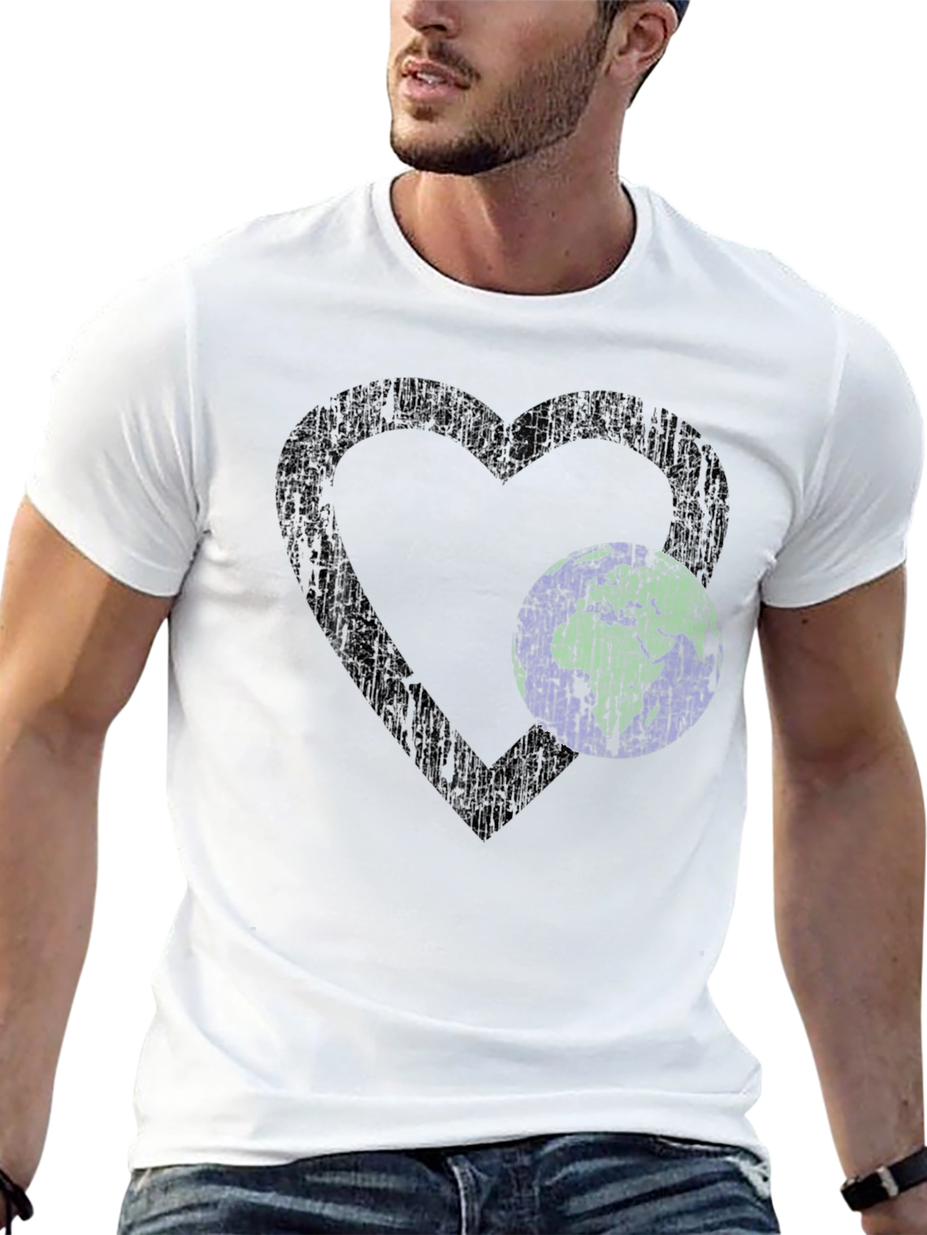 Heart Earth Graphic Tee - Black Cotton Blend