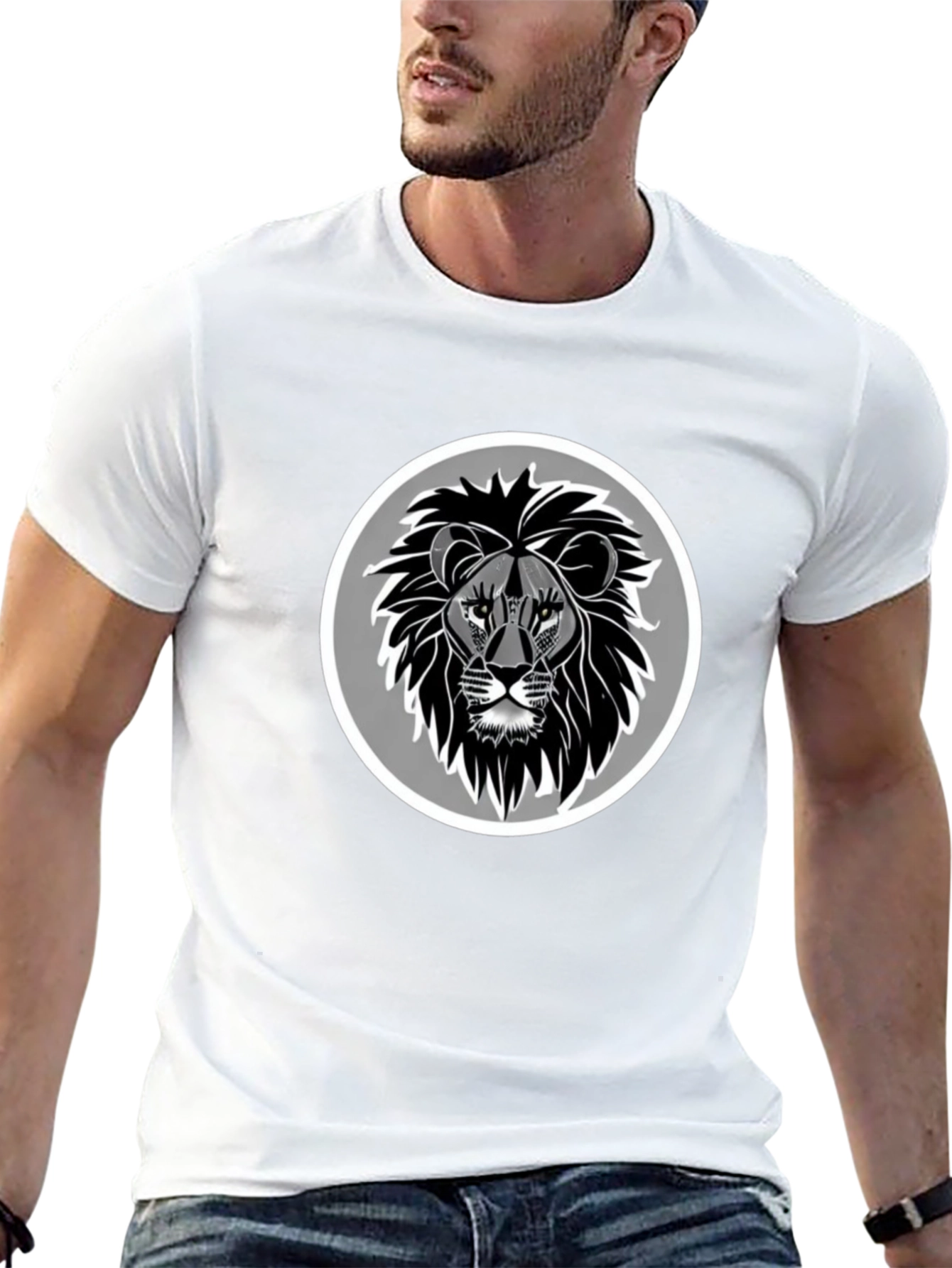 Lion Head Graphic Print Black T-Shirt