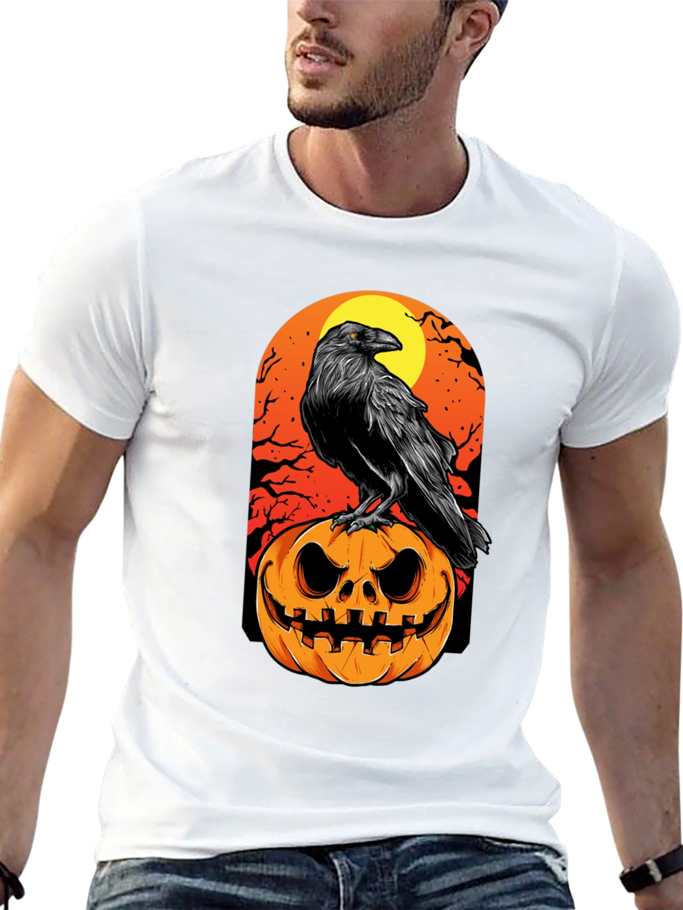 Raven on Pumpkin Halloween T-Shirt