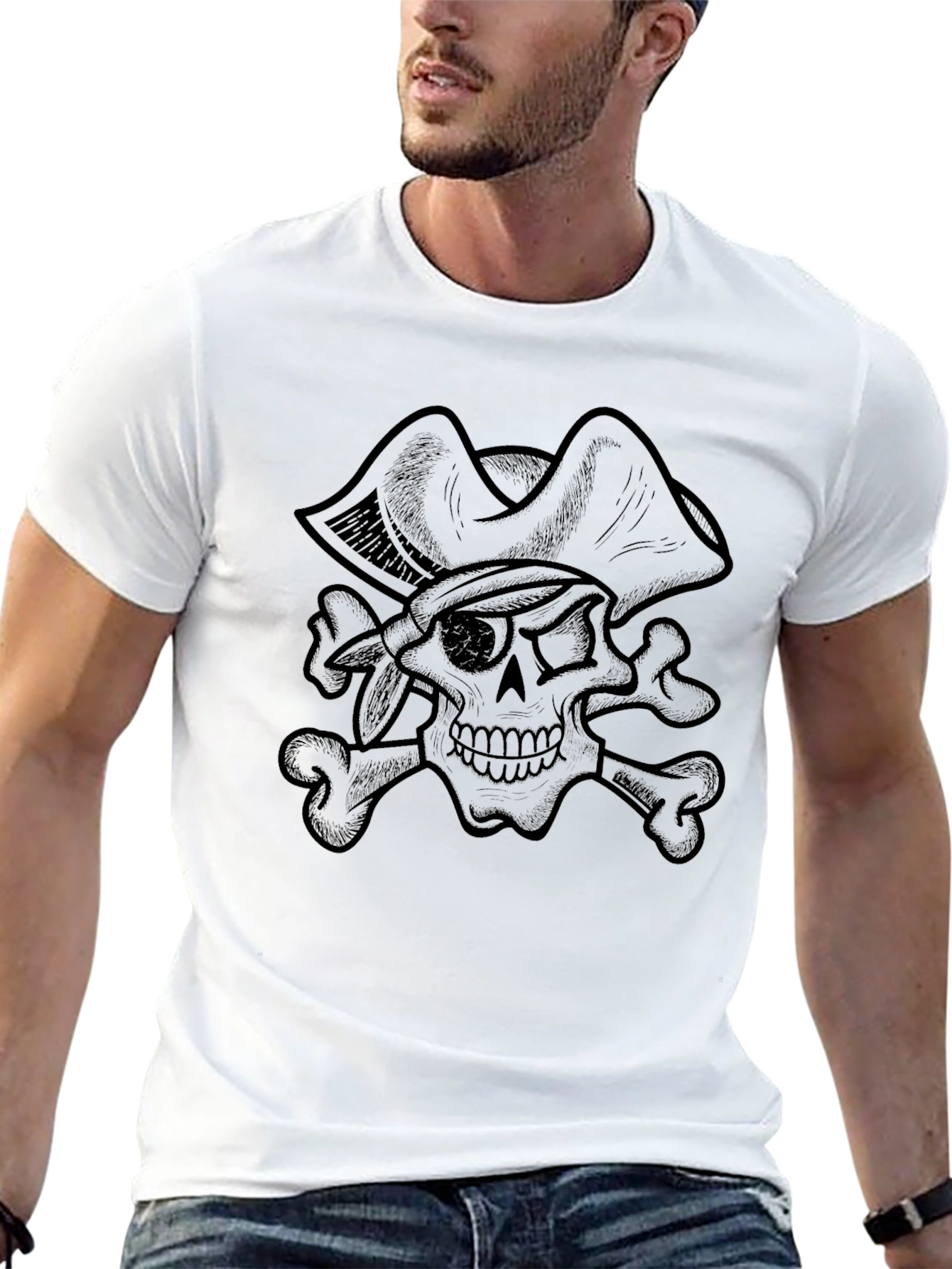 Pirate Skull Graphic Tee - Black Cotton T-Shirt