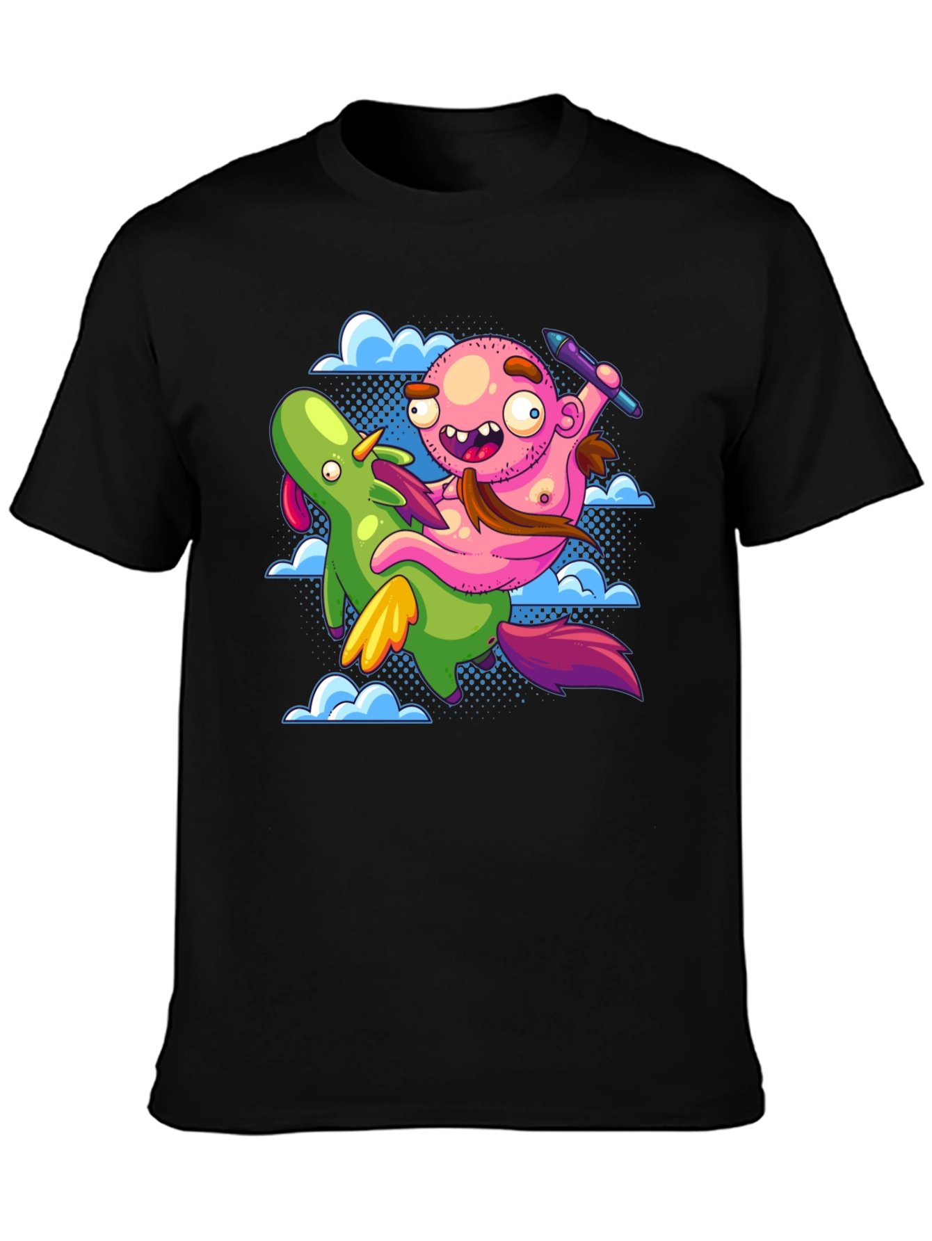 Cartoon Artist Riding Unicorn T-Shirt