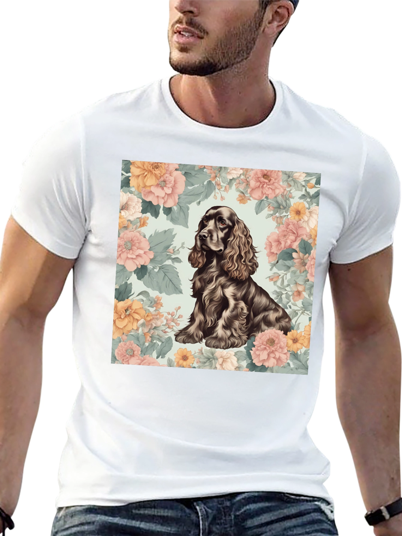 Dog & Floral T-Shirt - Stylish Canine Design