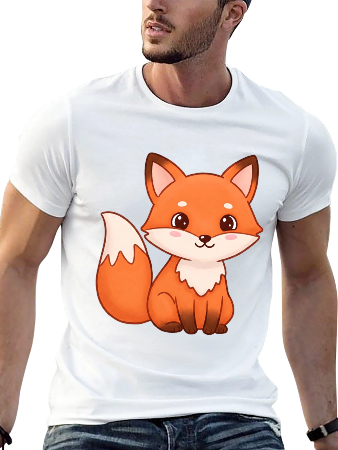 Cute Fox Graphic Print Black T-Shirt