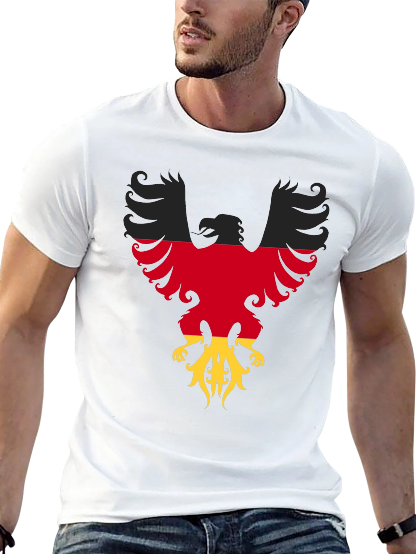 German Flag Eagle Graphic Tee - Black Cotton T-Shirt