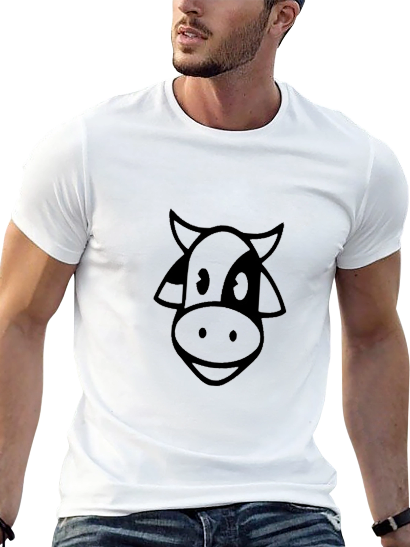 Cartoon Cow Graphic Tee - Black Casual T-Shirt