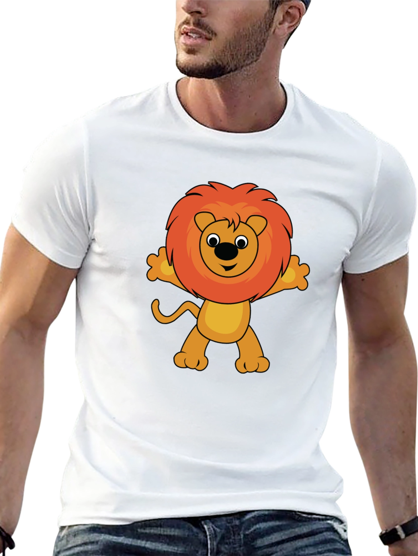Cute Cartoon Lion Graphic T-Shirt - Black