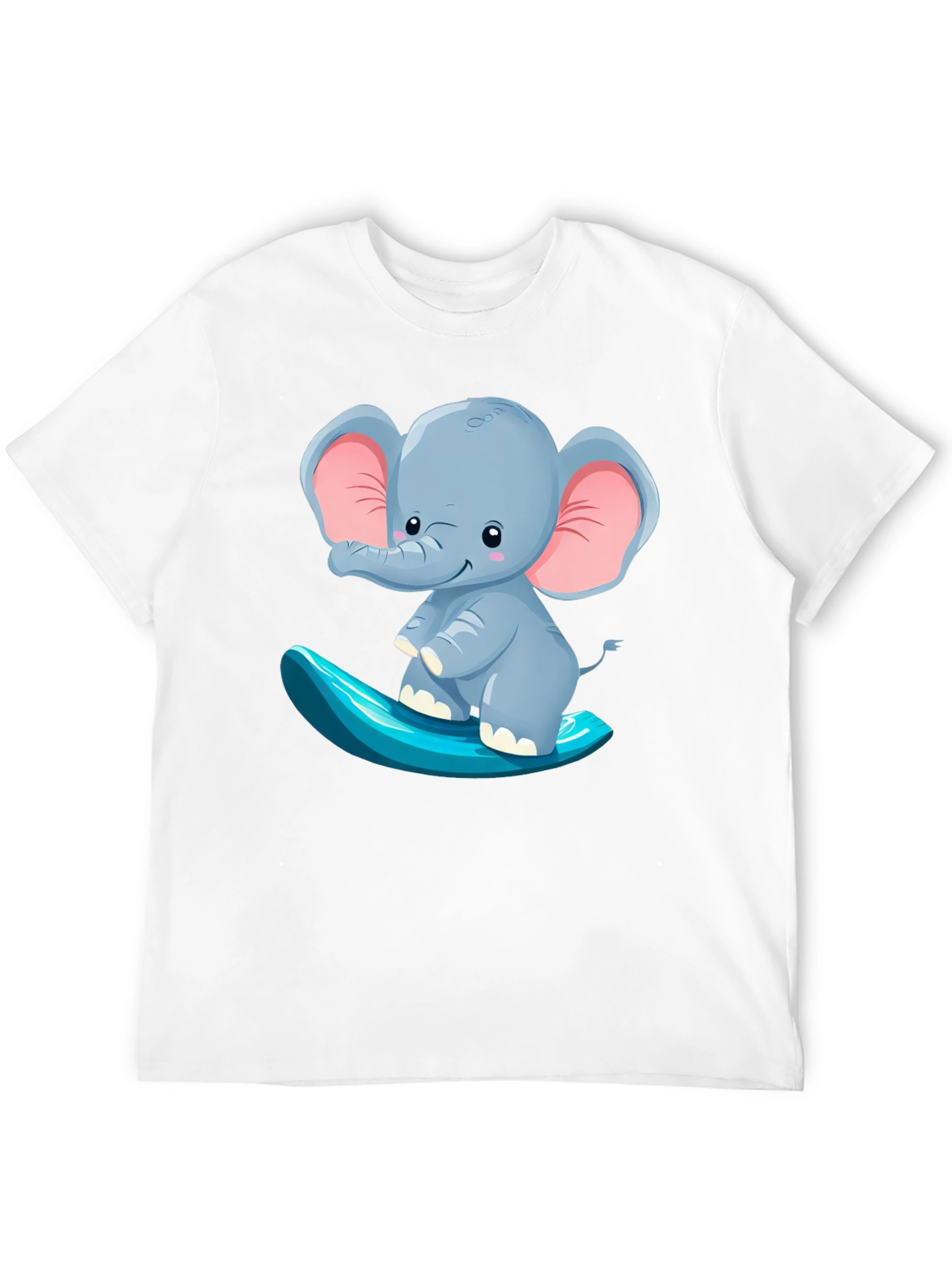 Cute Elephant Surfing Tee - Black Cotton T-Shirt