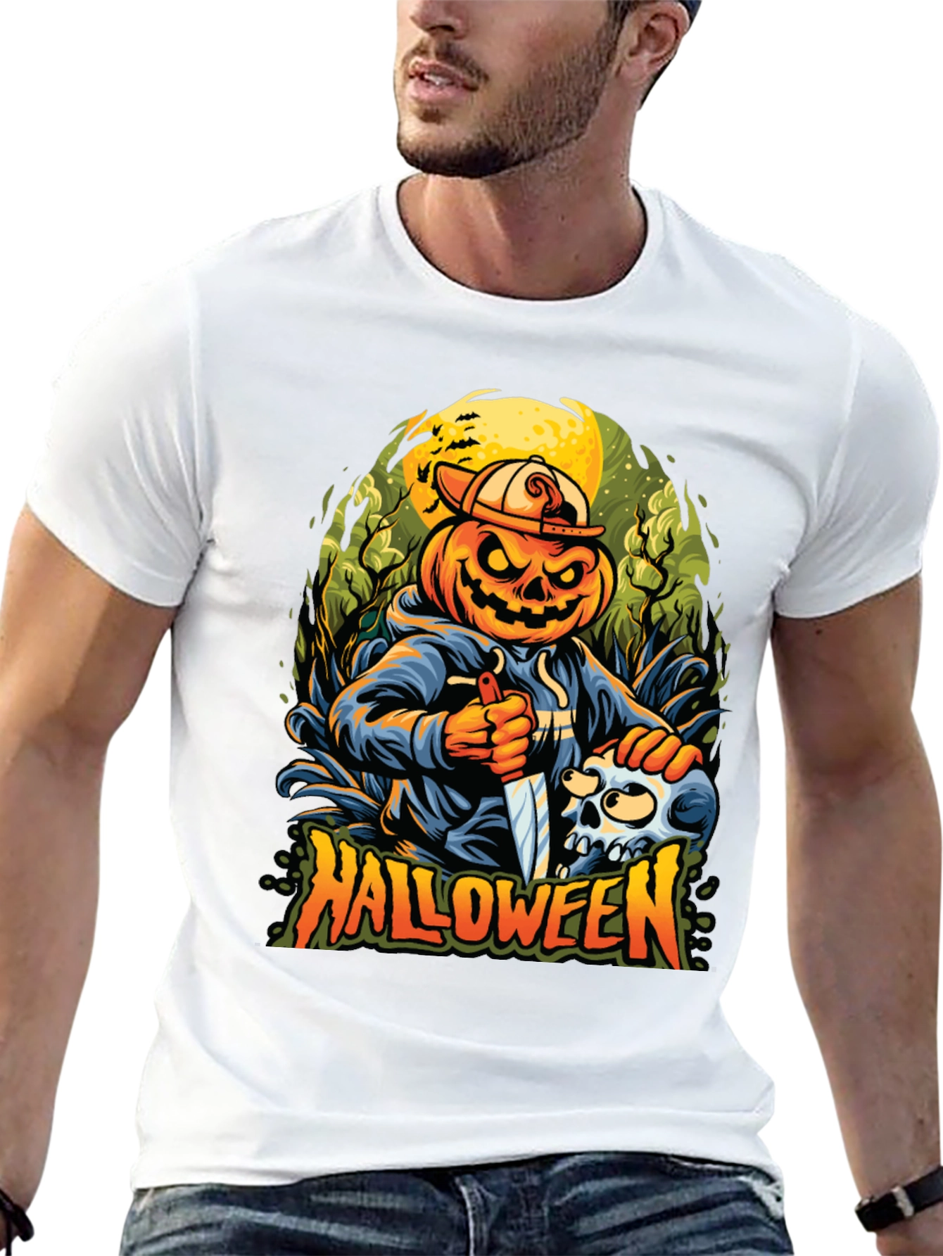 Halloween Pumpkin Skull Graphic Tee