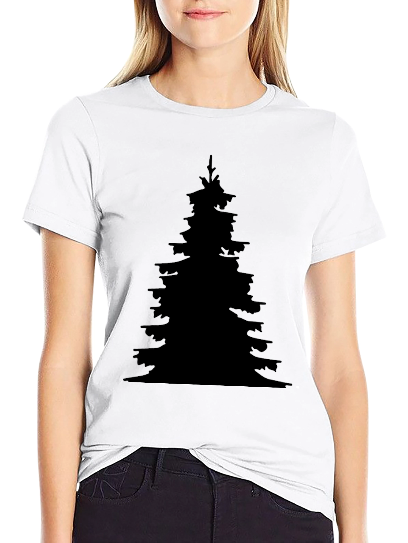 Silhouette Christmas Tree Black T-Shirt