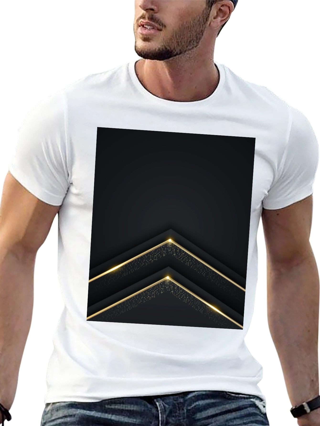 Modern Black Tee with Gold Arrow Design