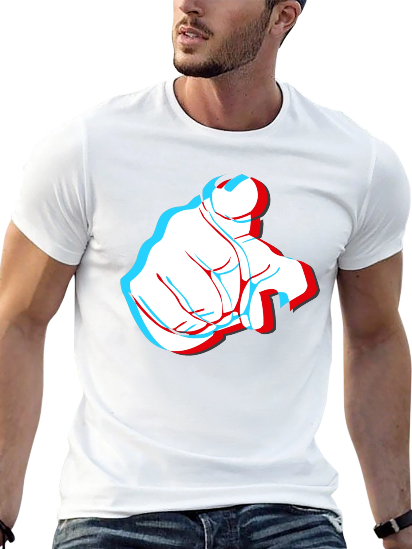 Pointing Finger 3D Effect Graphic Black T-Shirt