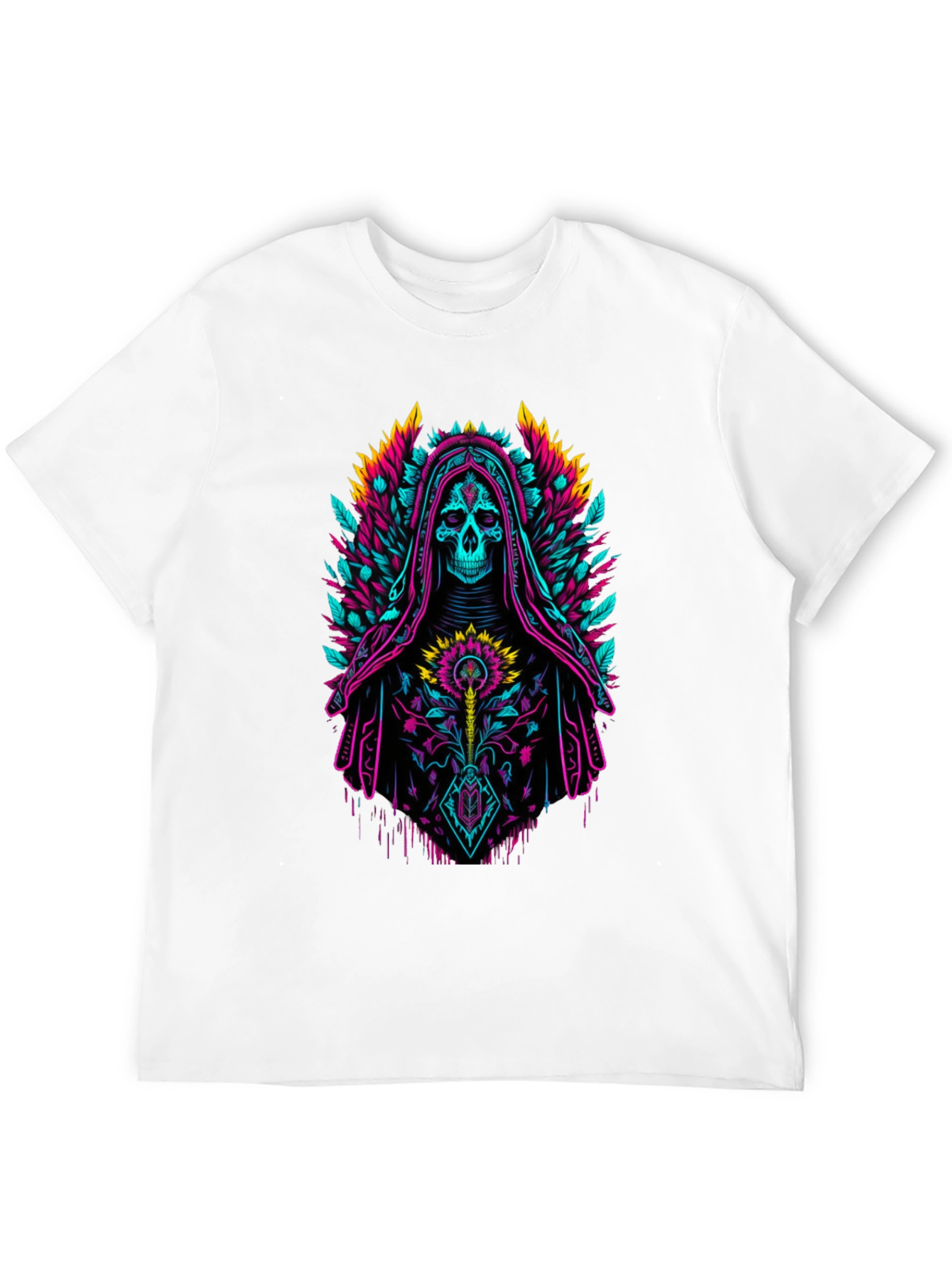 Neon Grim Reaper Graphic Tee - Bold Skull Design