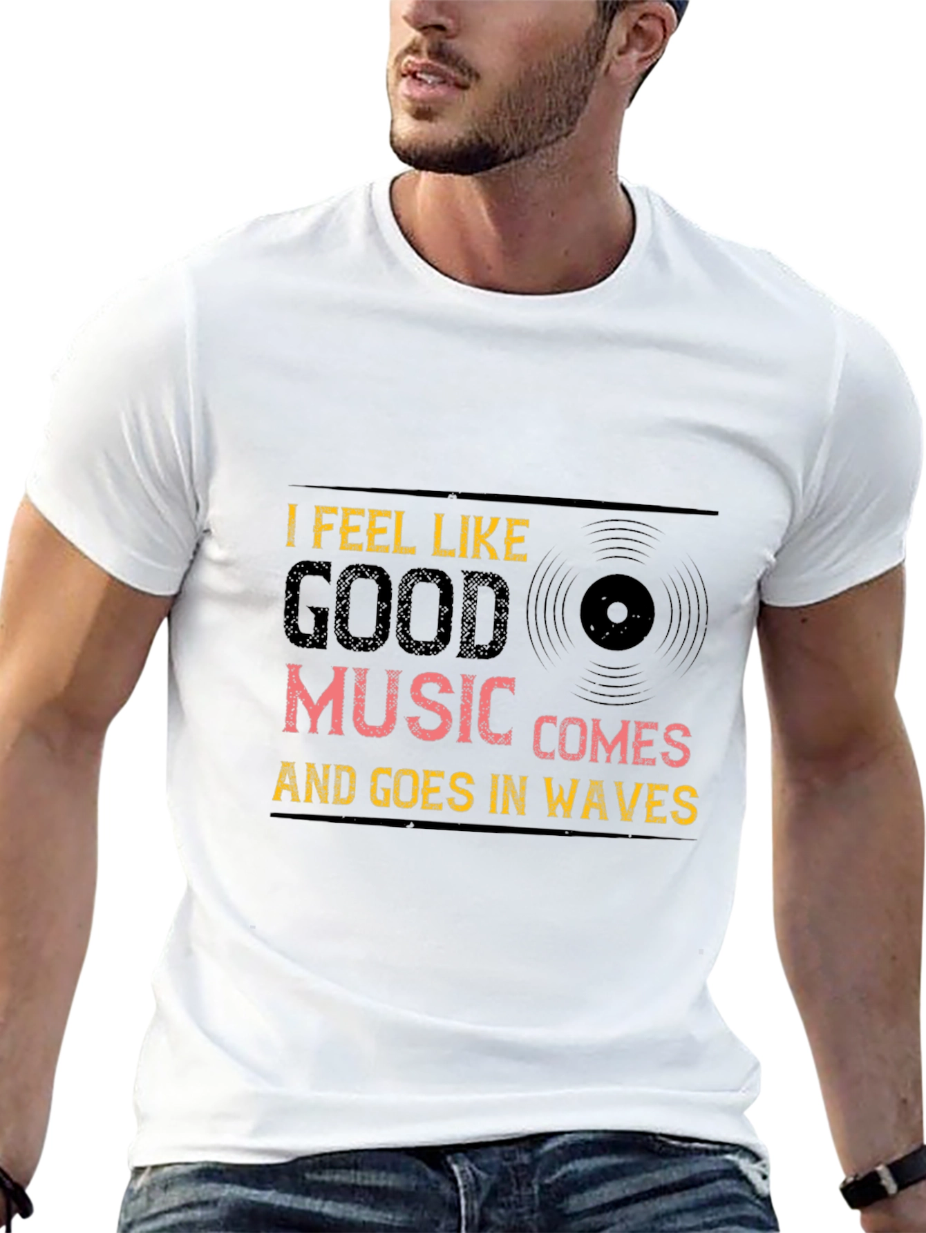 Music Waves Graphic Tee - Black Cotton T-Shirt