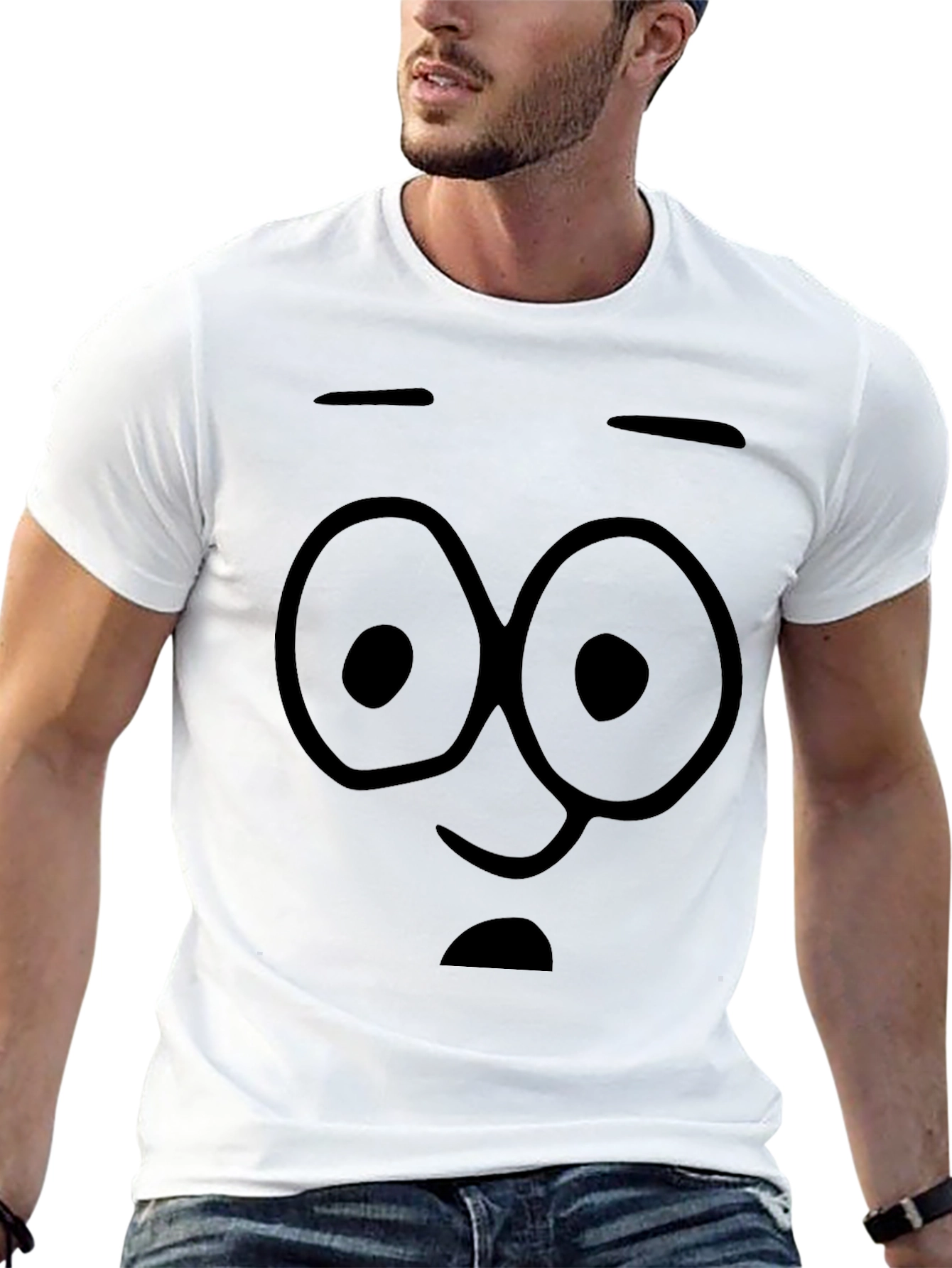 Funny Cartoon Face Black T-Shirt